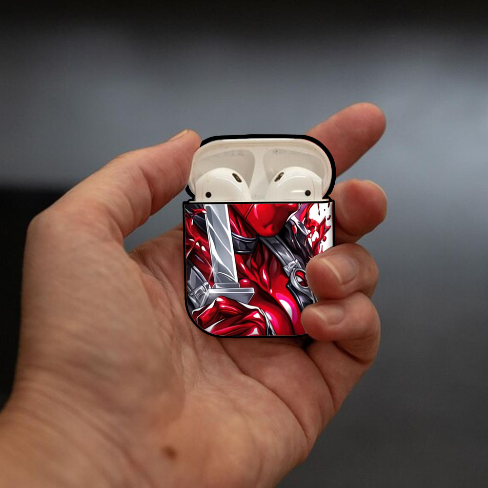 Deadpool デッドプール AirPods 第2世代保護ケース ハードシェル ブラック 耐衝撃・防指紋・カラビナ付き
