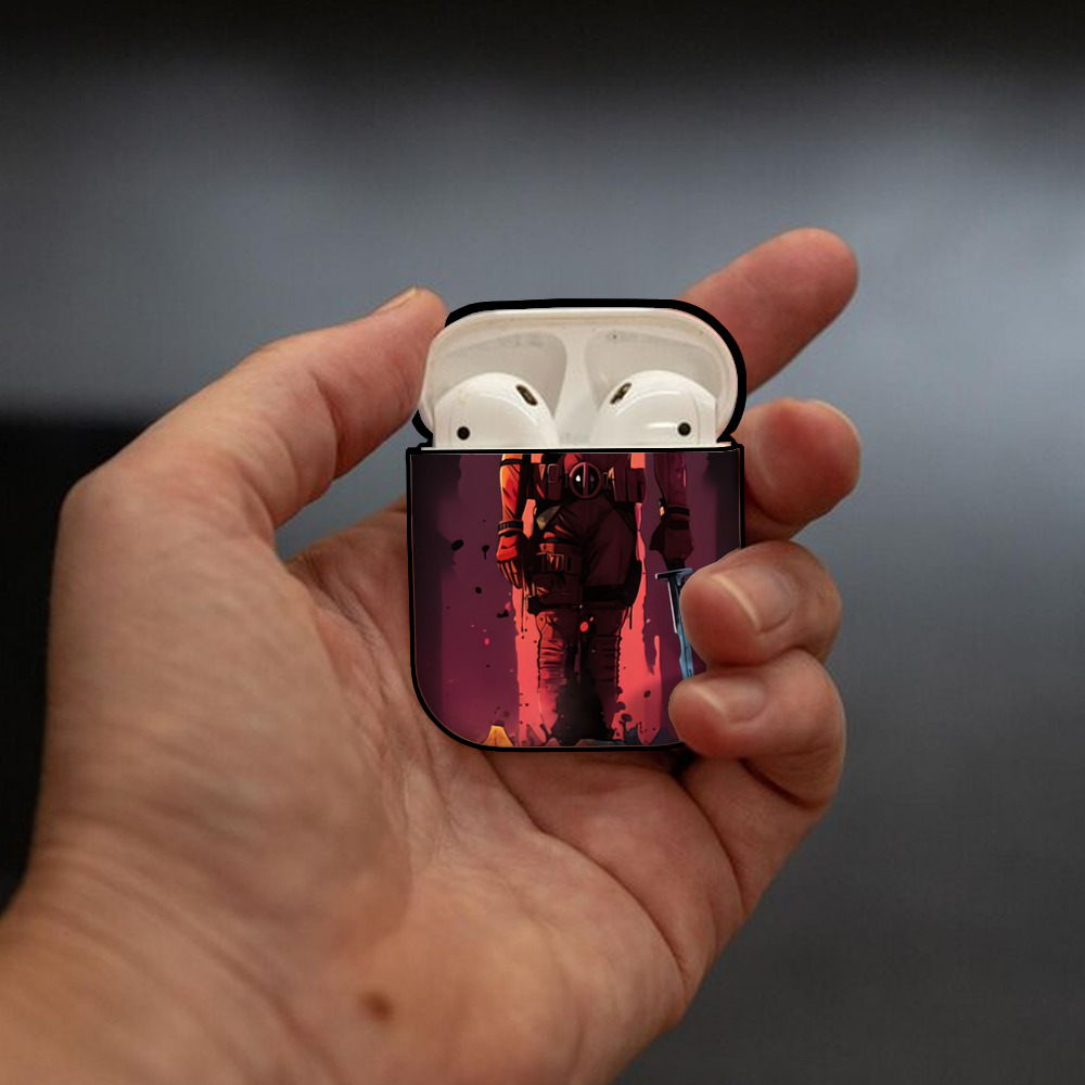 Deadpool デッドプール AirPods 第2世代保護ケース ハードシェル ブラック 耐衝撃・防指紋・カラビナ付き