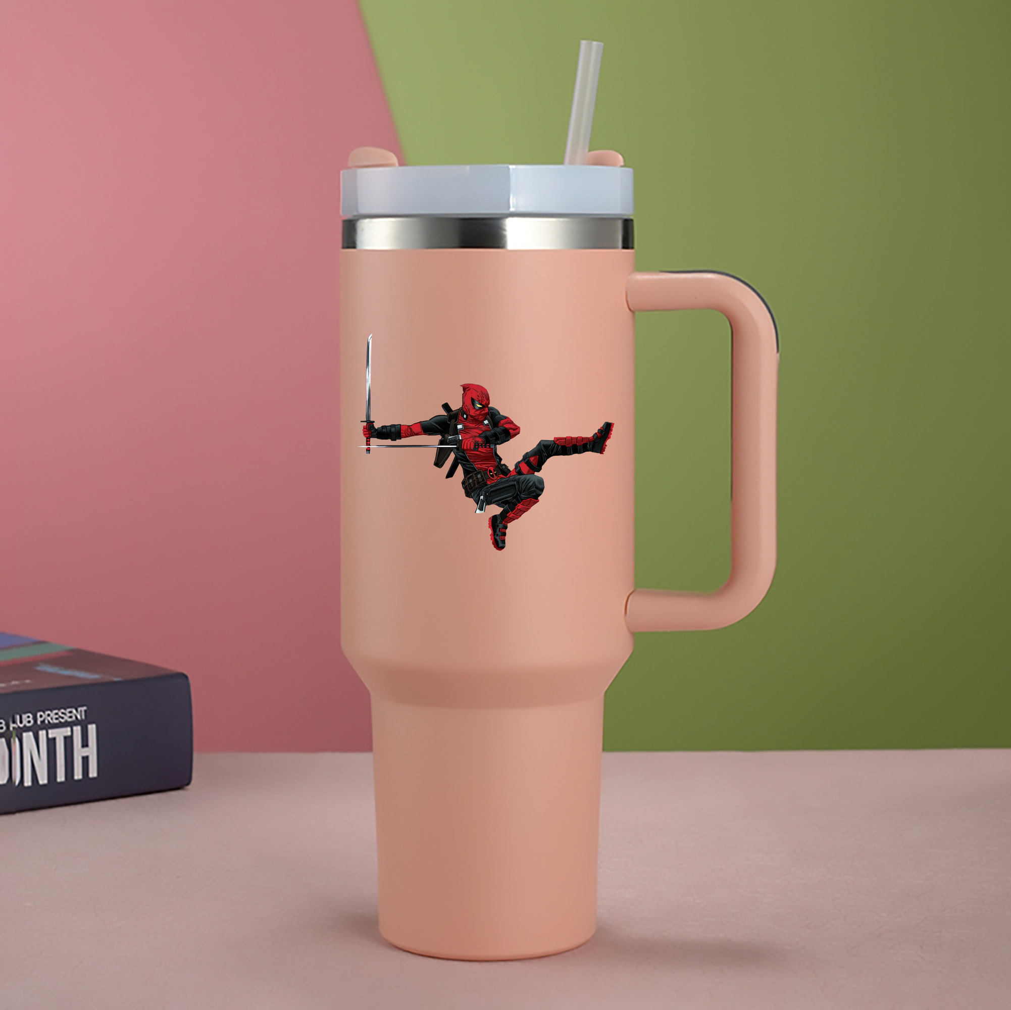 （画像用） Deadpool デッドプール 1200mL車用タンブラー - クリスタルステッカー（プラスチックストロー付き）