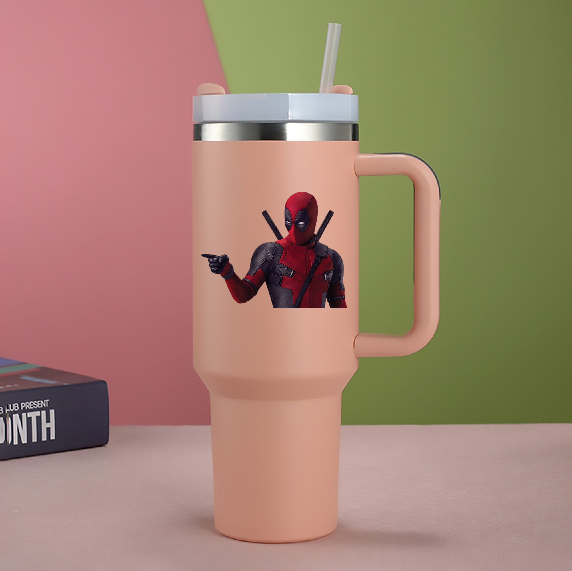 （画像用） Deadpool デッドプール 1200mL車用タンブラー - クリスタルステッカー（プラスチックストロー付き）