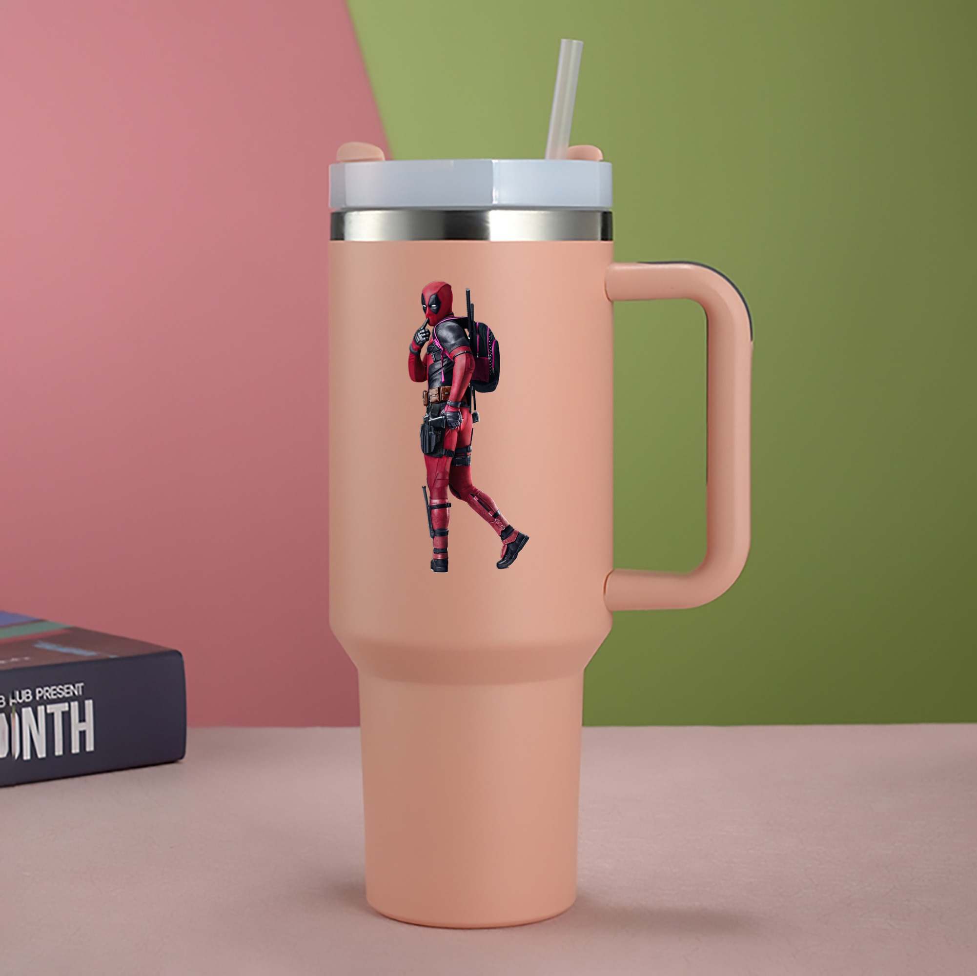 （画像用） Deadpool デッドプール 1200mL車用タンブラー - クリスタルステッカー（プラスチックストロー付き）