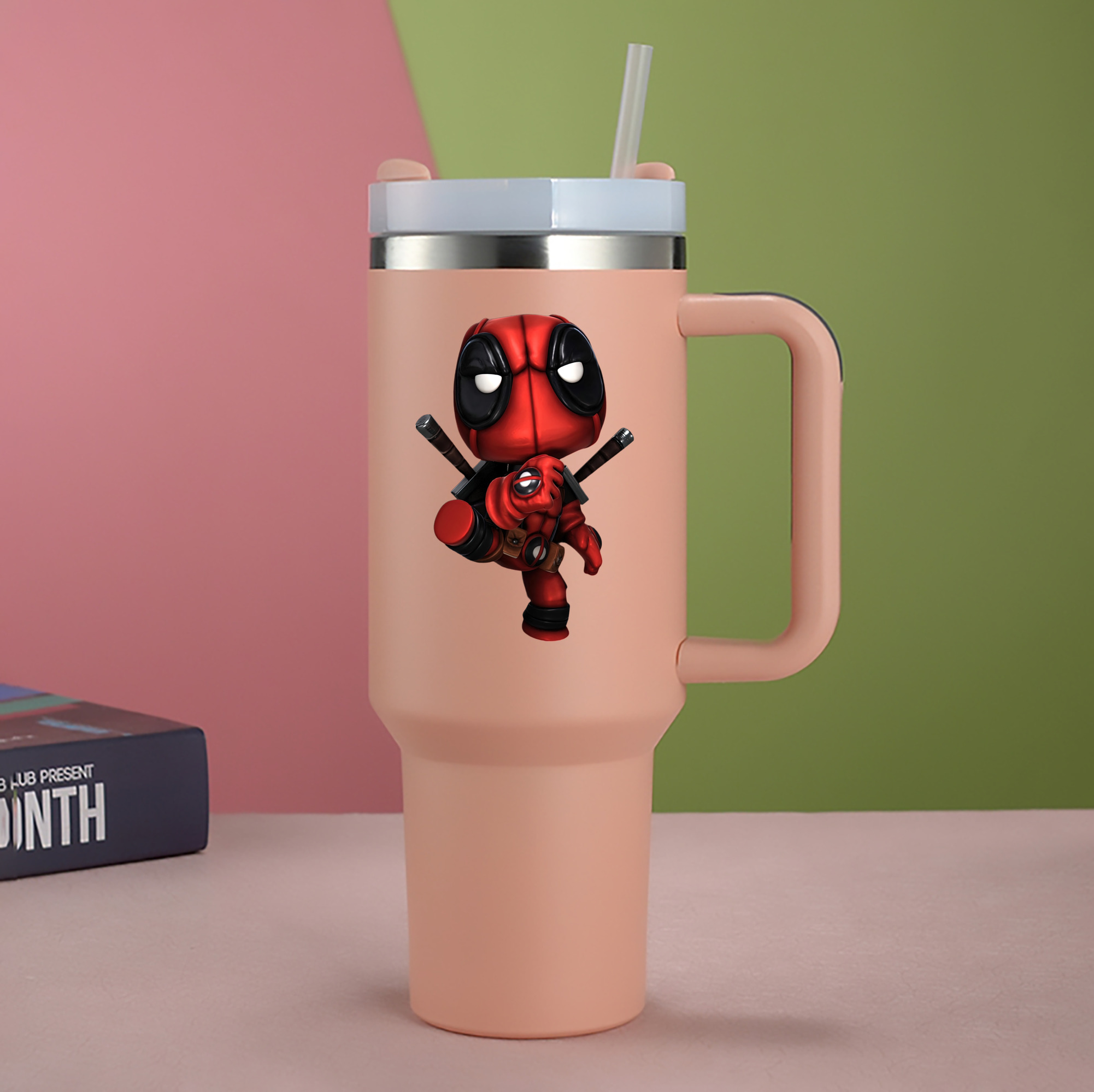 （画像用） Deadpool デッドプール 1200mL車用タンブラー - クリスタルステッカー（プラスチックストロー付き）