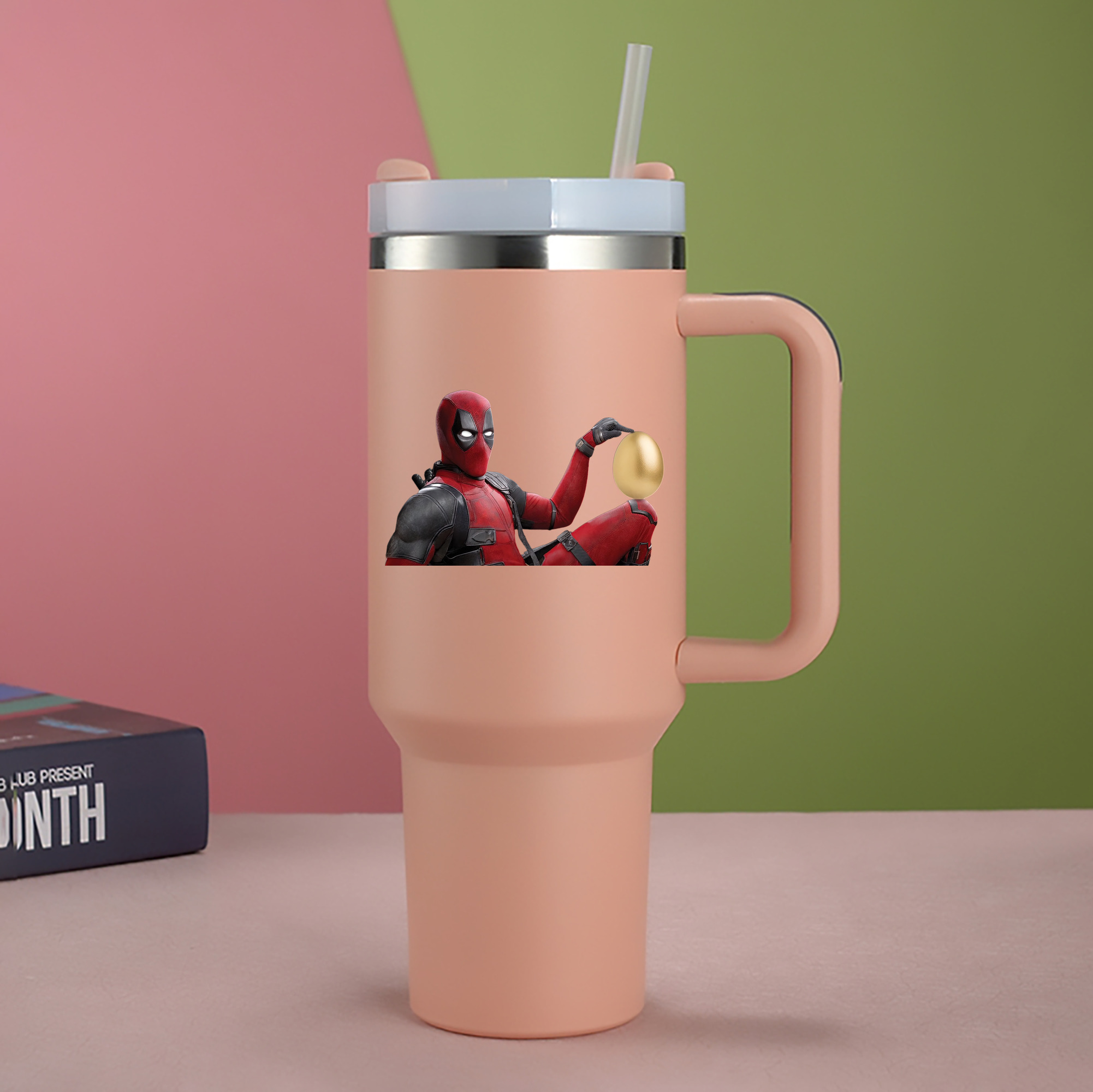 （画像用） Deadpool デッドプール 1200mL車用タンブラー - クリスタルステッカー（プラスチックストロー付き）