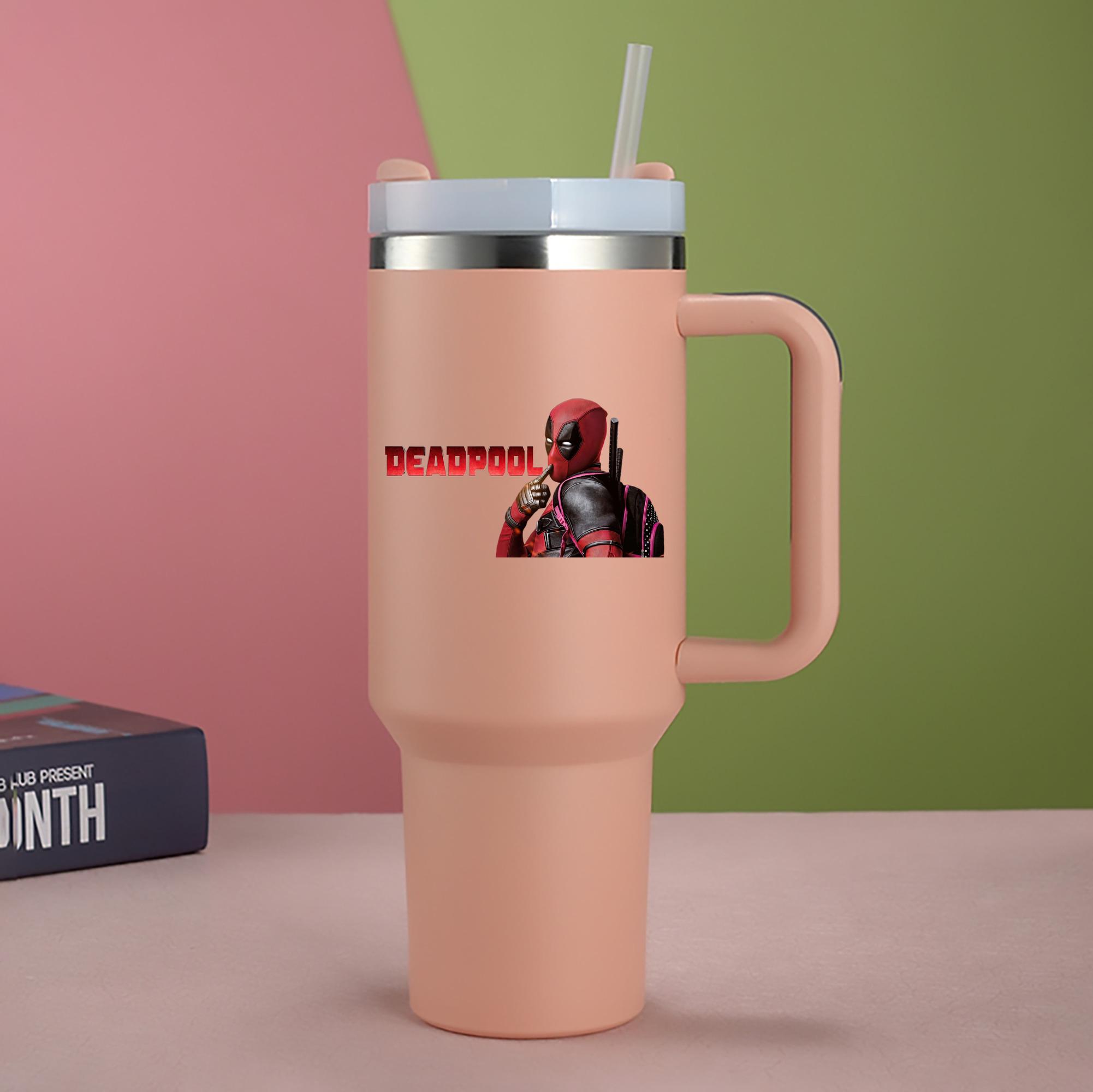 （画像用） Deadpool デッドプール 1200mL車用タンブラー - クリスタルステッカー（プラスチックストロー付き）