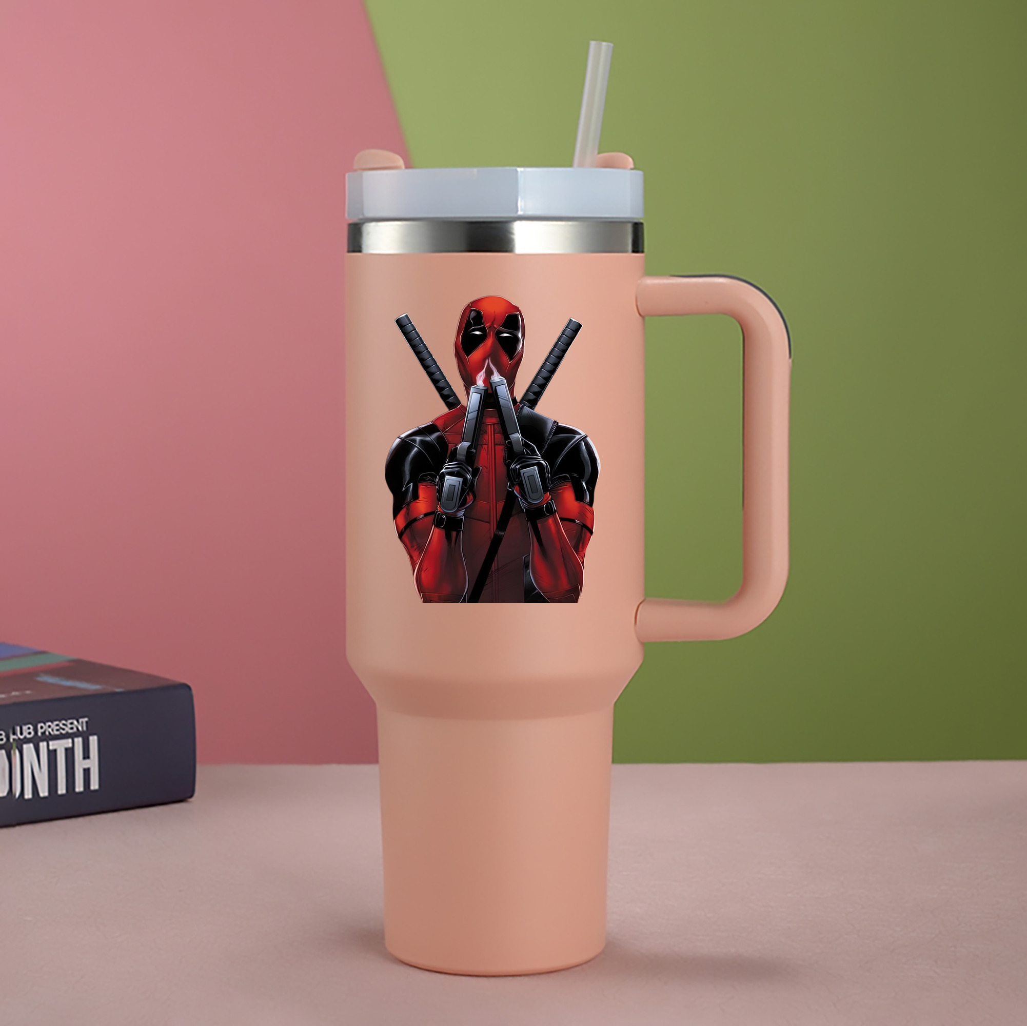 （画像用） Deadpool デッドプール 1200mL車用タンブラー - クリスタルステッカー（プラスチックストロー付き）