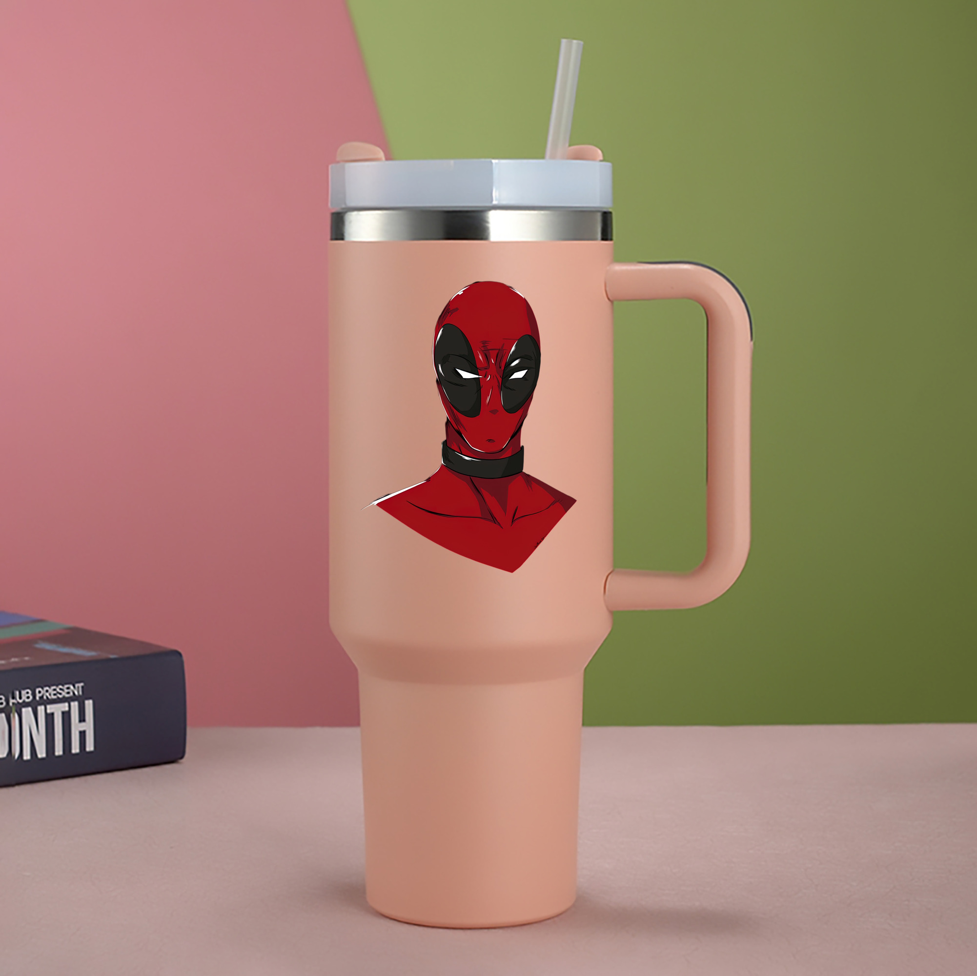 （画像用） Deadpool デッドプール 1200mL車用タンブラー - クリスタルステッカー（プラスチックストロー付き）