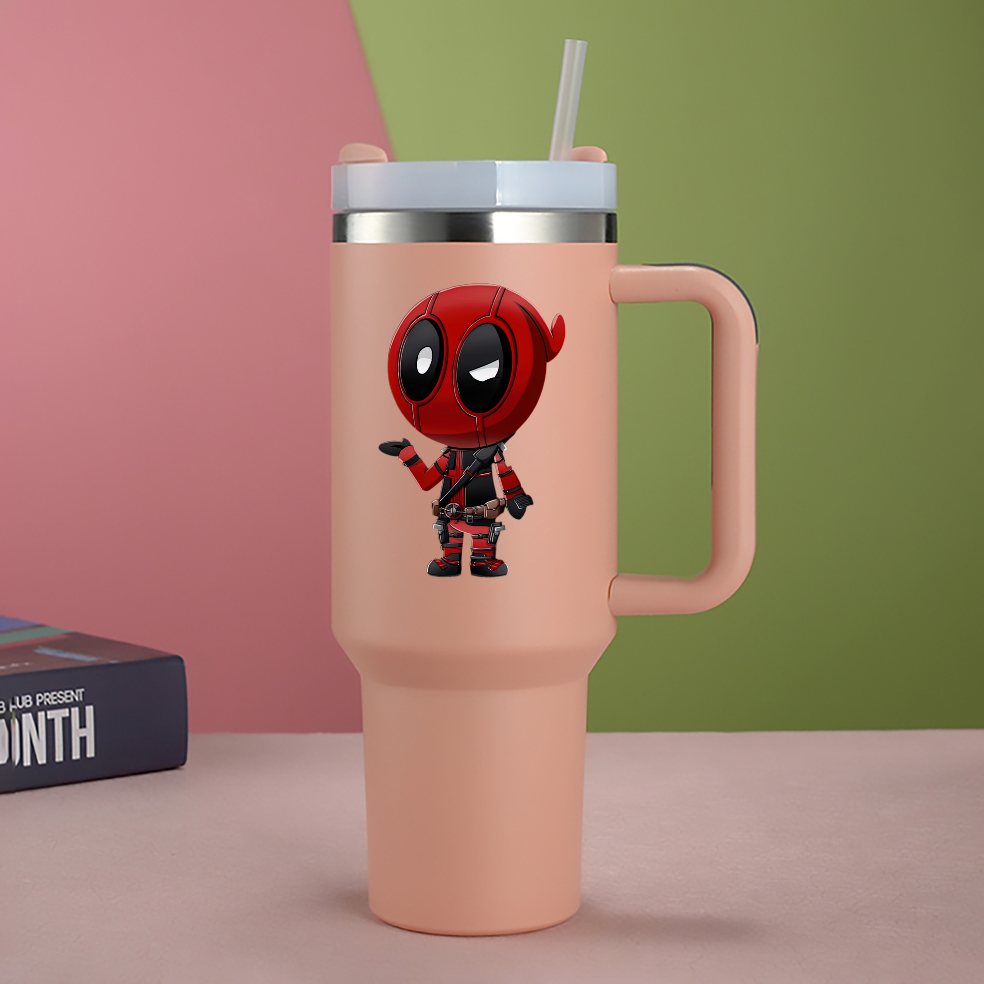 （画像用） Deadpool デッドプール 1200mL車用タンブラー - クリスタルステッカー（プラスチックストロー付き）