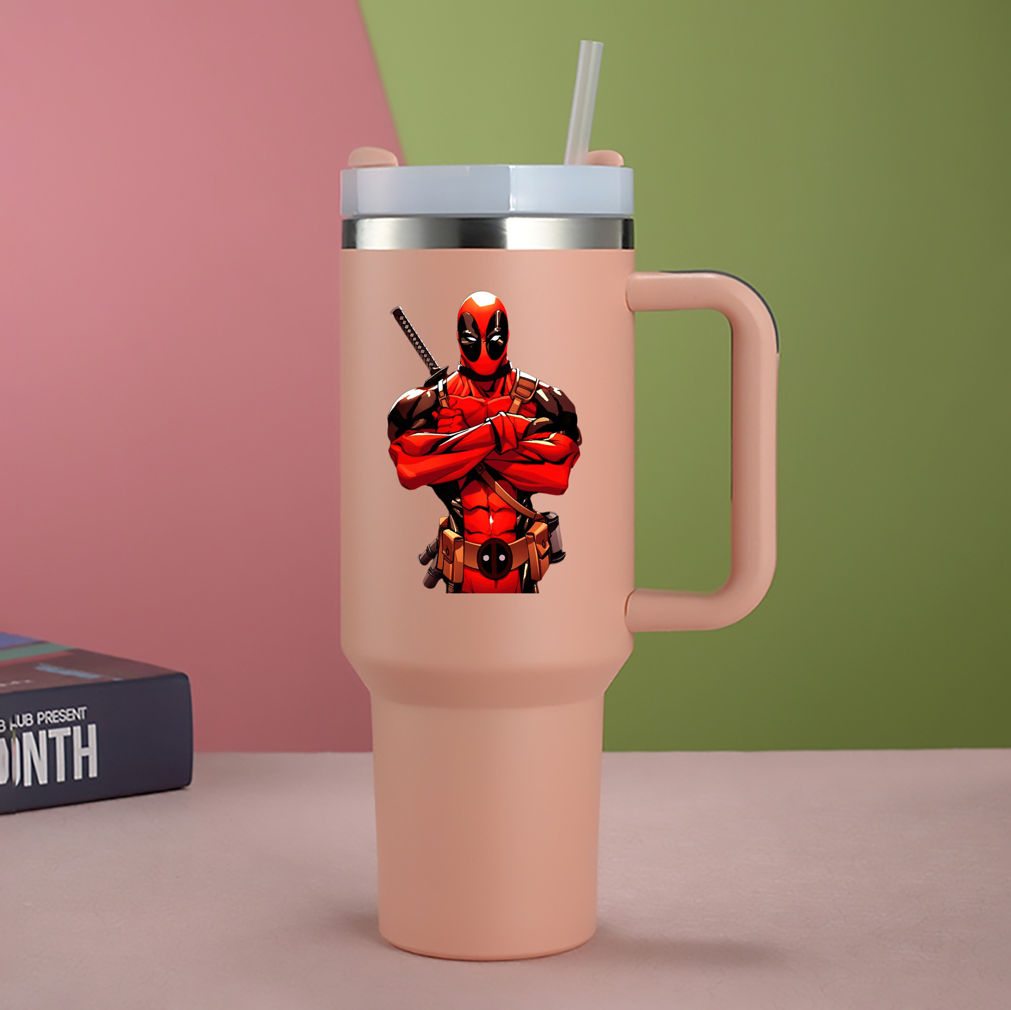 （画像用） Deadpool デッドプール 1200mL車用タンブラー - クリスタルステッカー（プラスチックストロー付き）