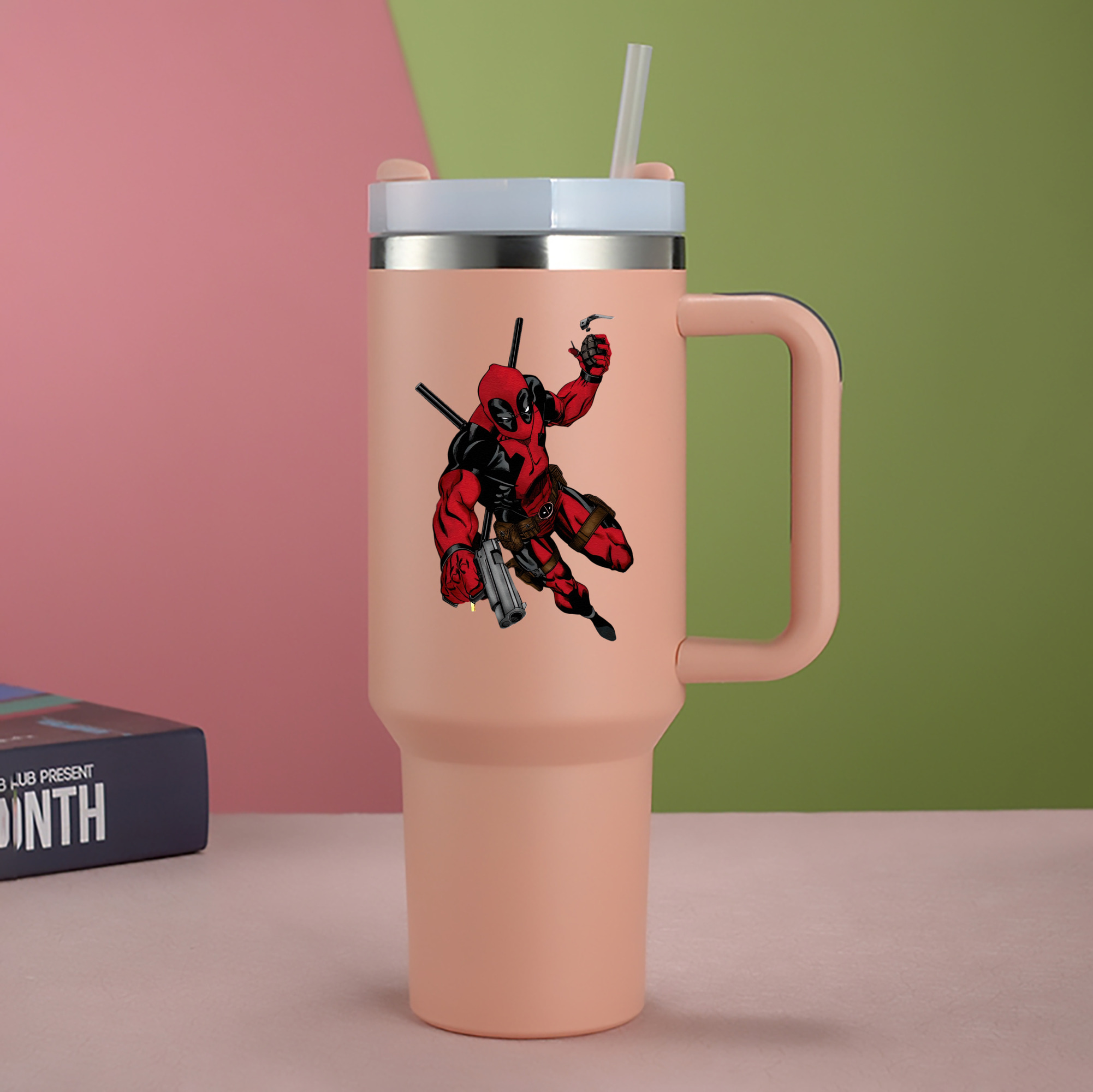 （画像用） Deadpool デッドプール 1200mL車用タンブラー - クリスタルステッカー（プラスチックストロー付き）