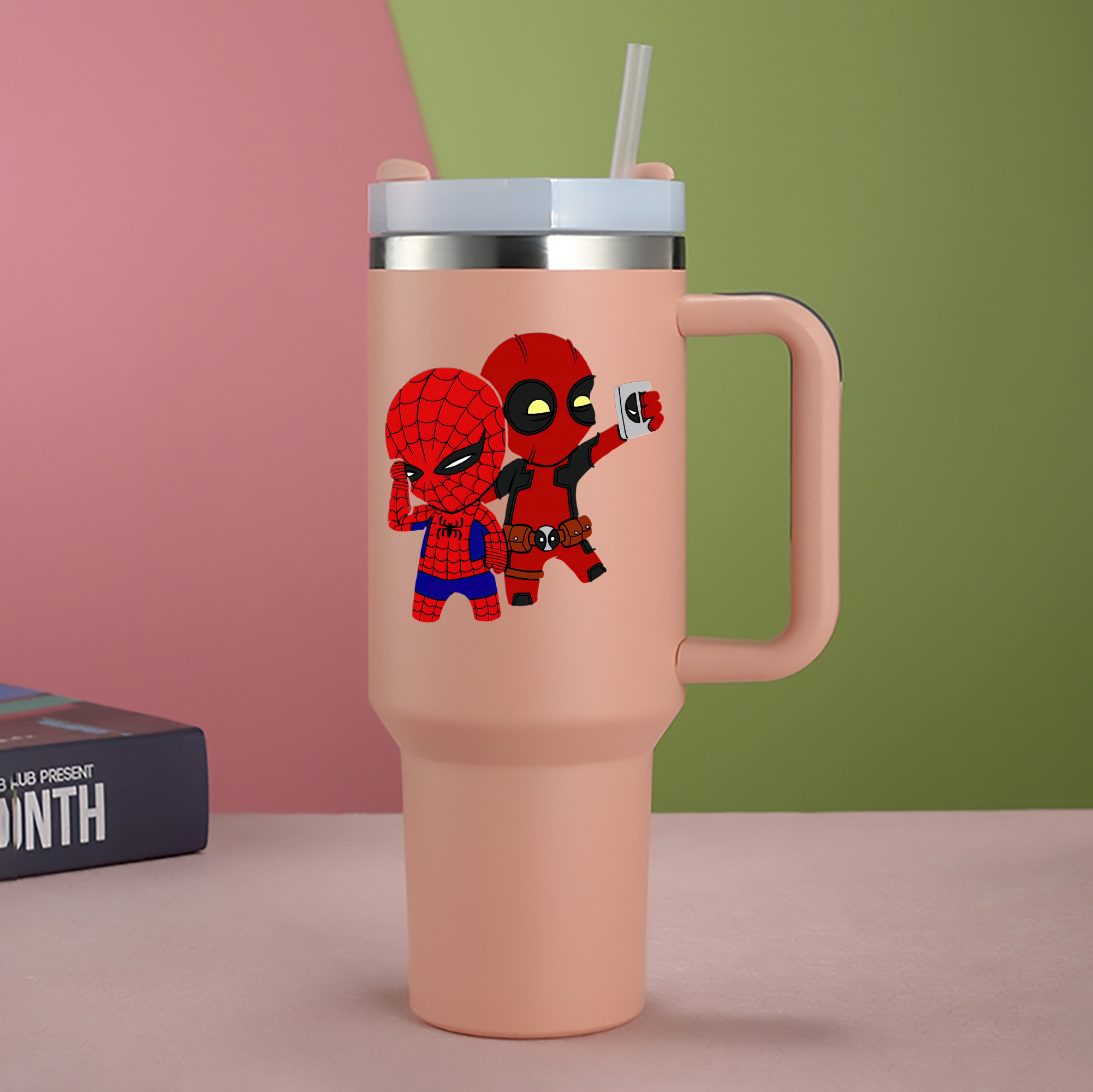 （画像用） Deadpool デッドプール 1200mL車用タンブラー - クリスタルステッカー（プラスチックストロー付き）