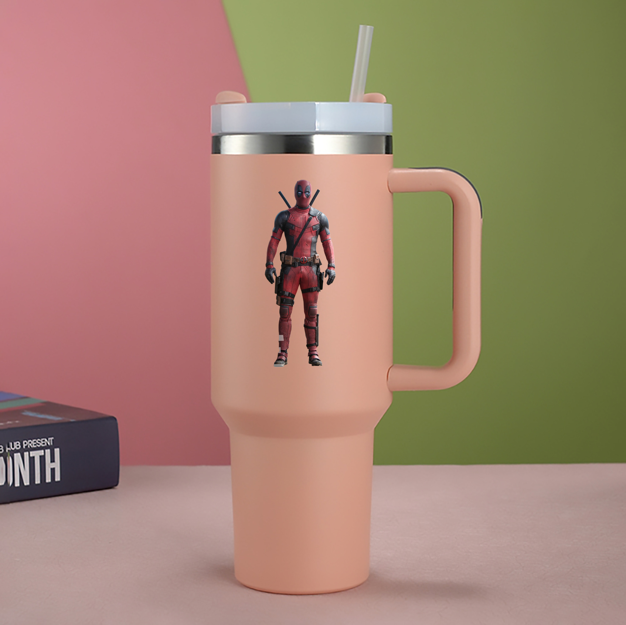 （画像用） Deadpool デッドプール 1200mL車用タンブラー - クリスタルステッカー（プラスチックストロー付き）