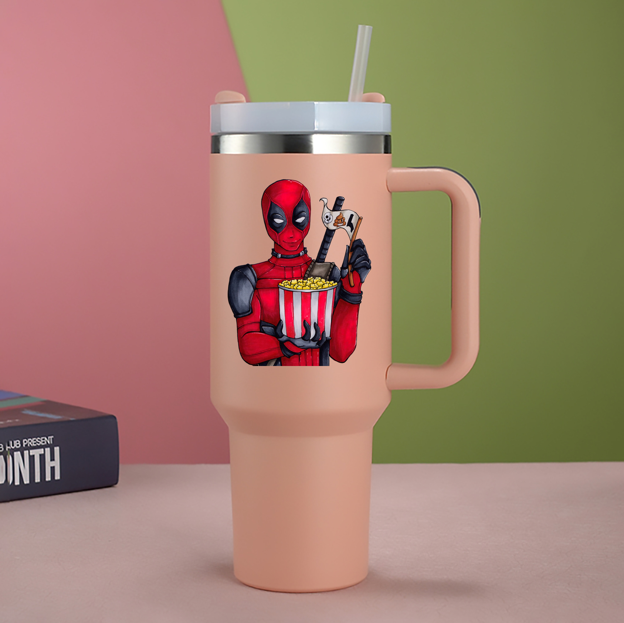 （画像用） Deadpool デッドプール 1200mL車用タンブラー - クリスタルステッカー（プラスチックストロー付き）
