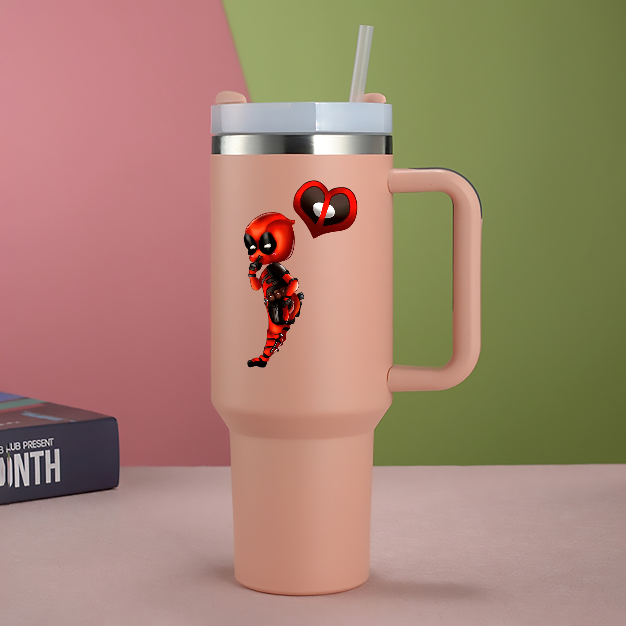 （画像用） Deadpool デッドプール 1200mL車用タンブラー - クリスタルステッカー（プラスチックストロー付き）