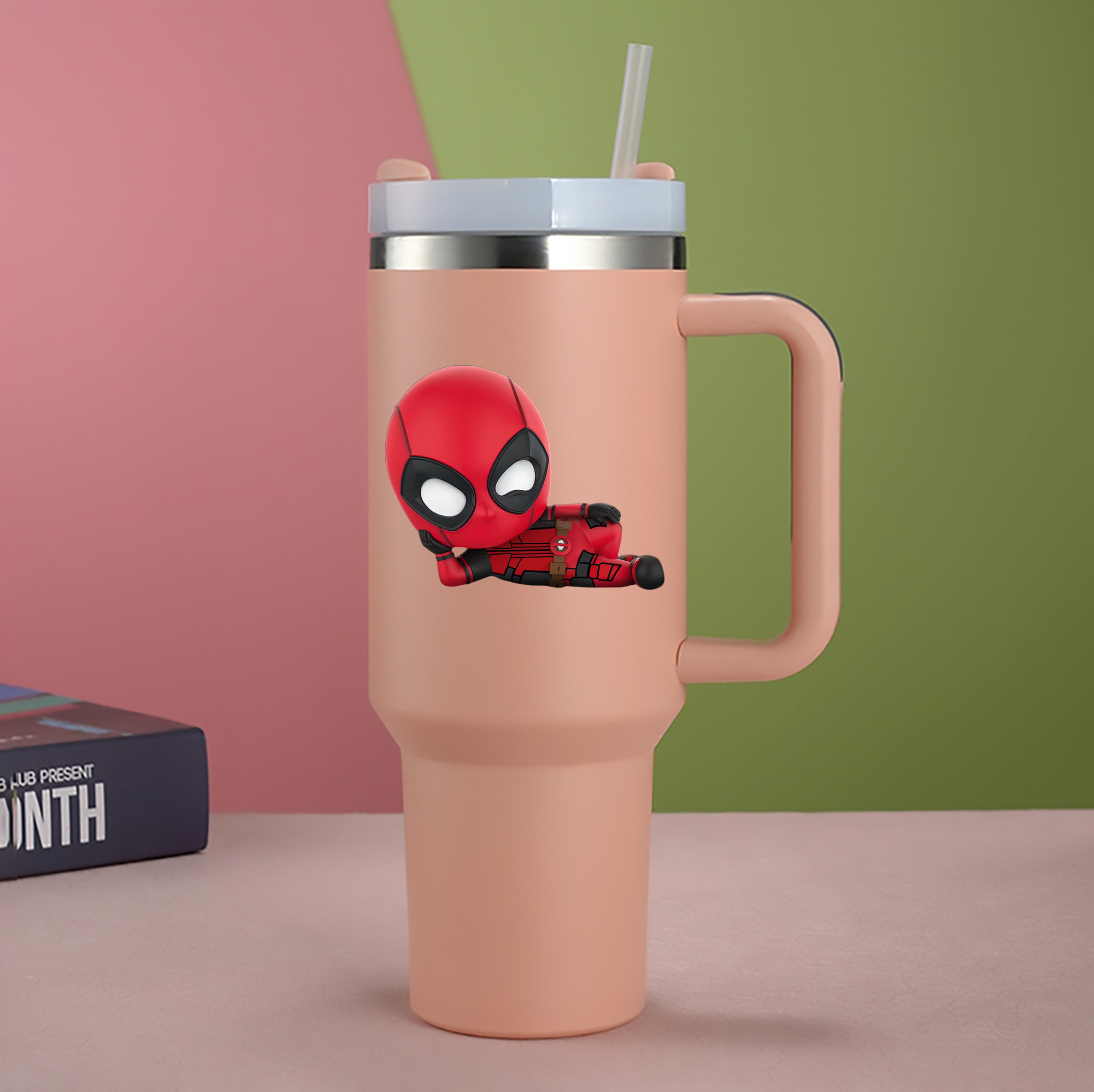 （画像用） Deadpool デッドプール 1200mL車用タンブラー - クリスタルステッカー（プラスチックストロー付き）