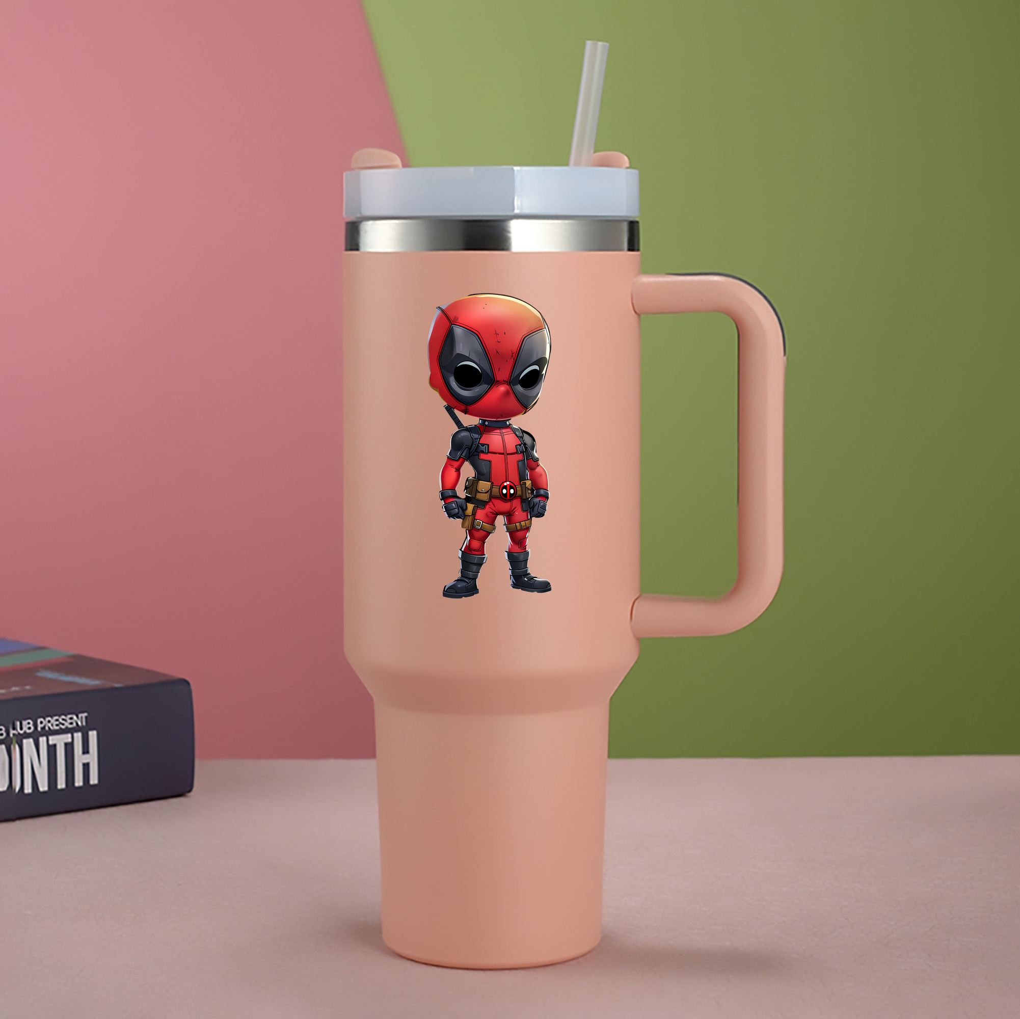（画像用） Deadpool デッドプール 1200mL車用タンブラー - クリスタルステッカー（プラスチックストロー付き）