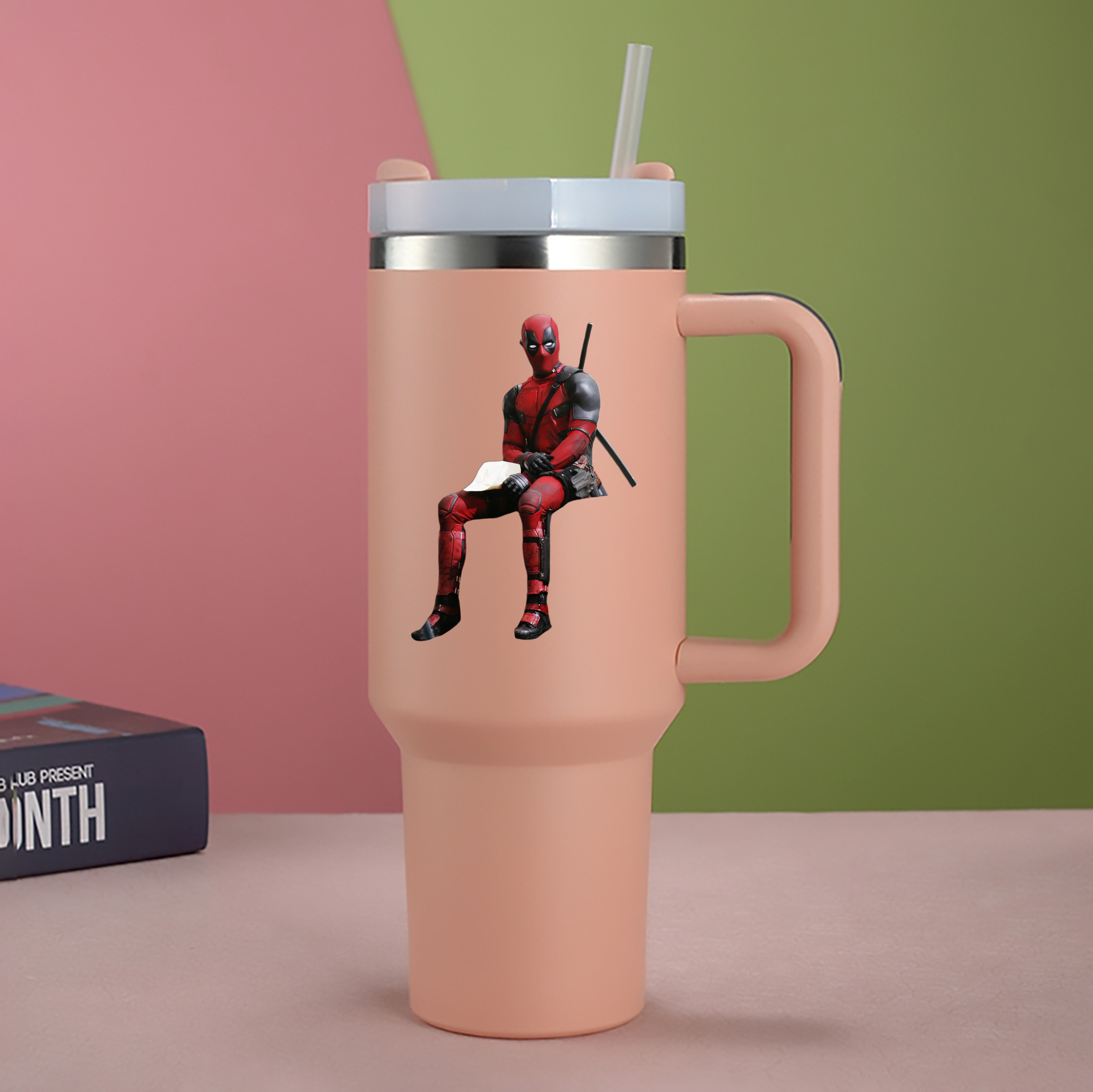 （画像用） Deadpool デッドプール 1200mL車用タンブラー - クリスタルステッカー（プラスチックストロー付き）
