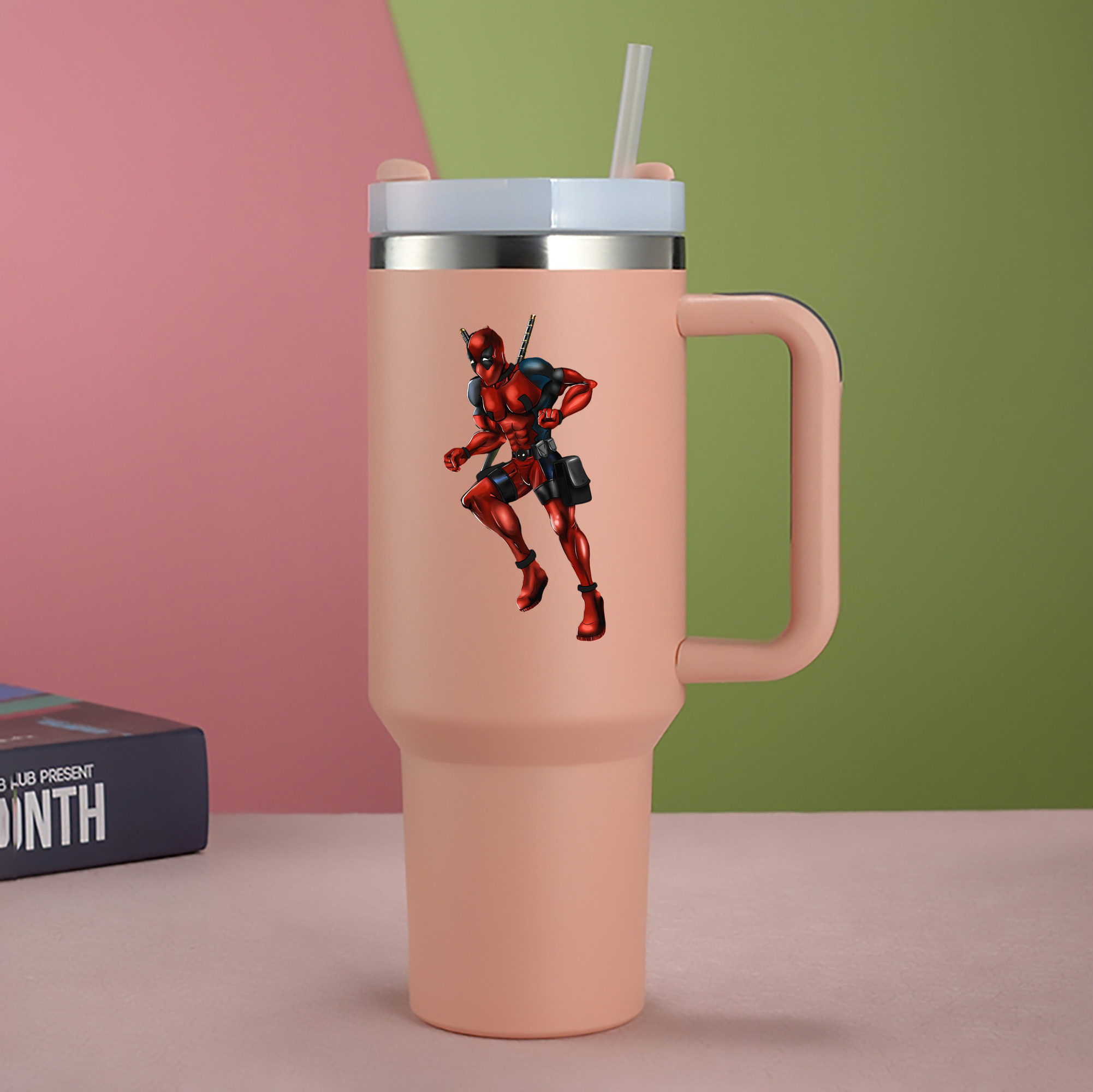 （画像用） Deadpool デッドプール 1200mL車用タンブラー - クリスタルステッカー（プラスチックストロー付き）