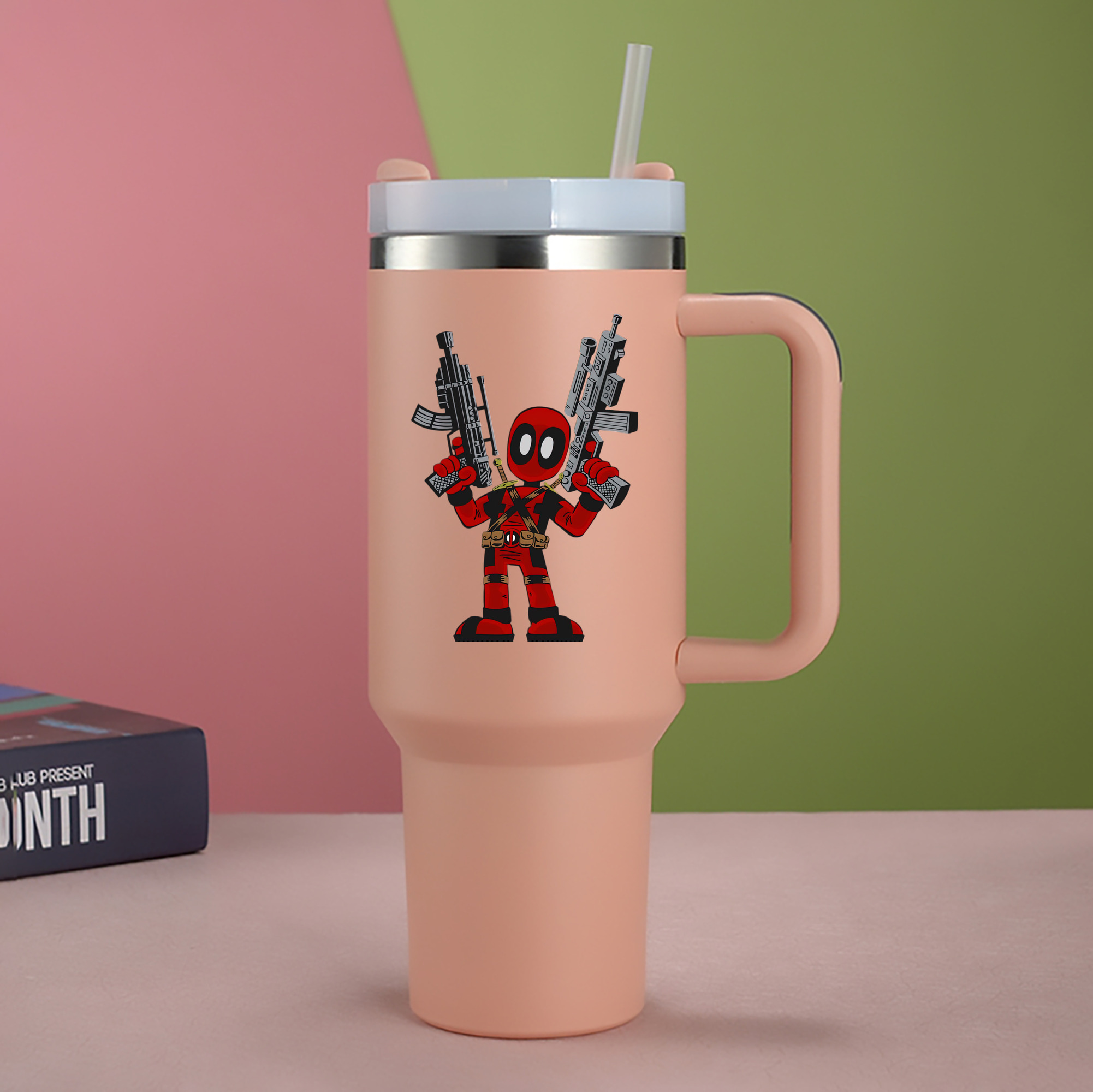（画像用） Deadpool デッドプール 1200mL車用タンブラー - クリスタルステッカー（プラスチックストロー付き）
