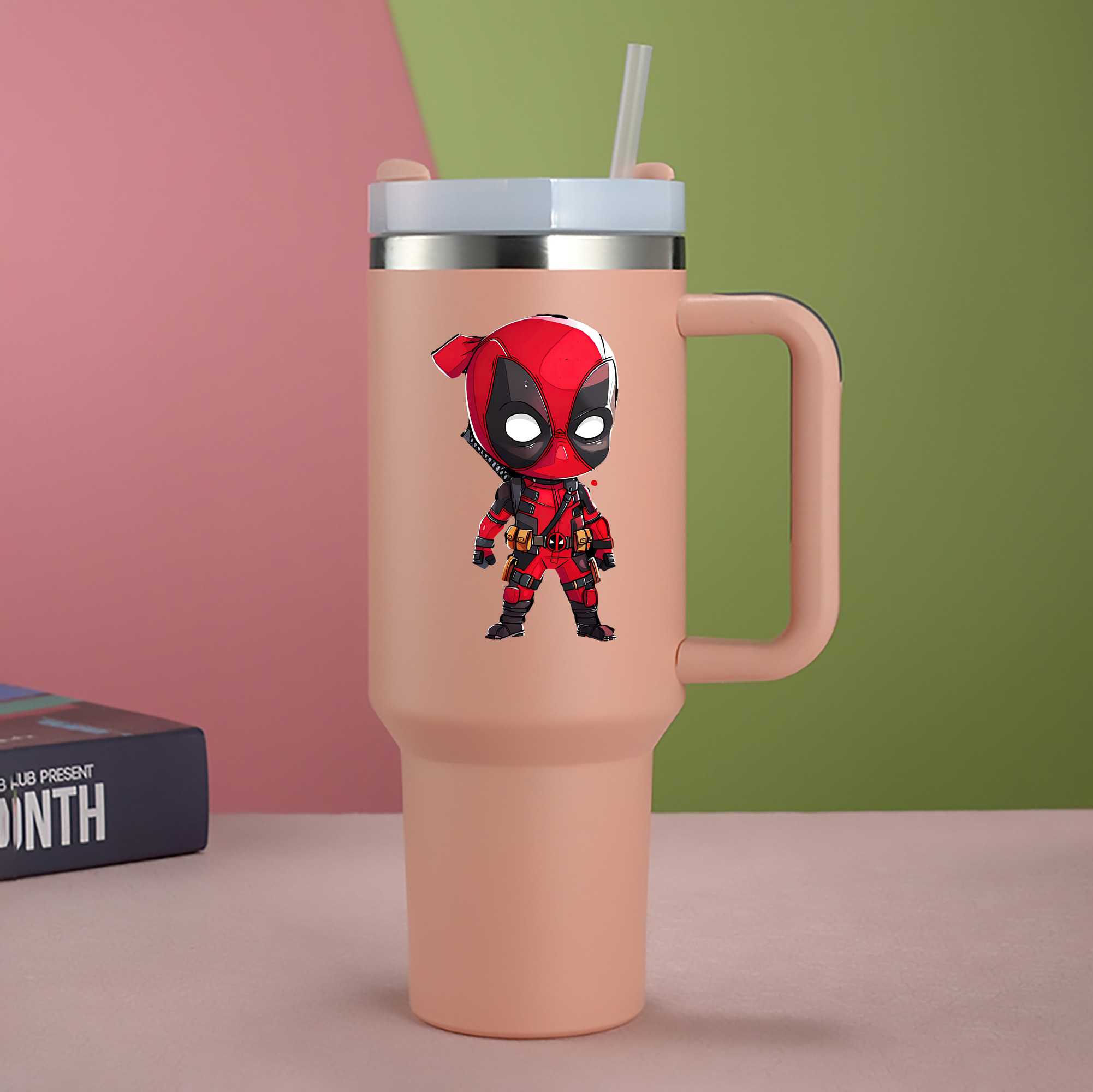 （画像用） Deadpool デッドプール 1200mL車用タンブラー - クリスタルステッカー（プラスチックストロー付き）
