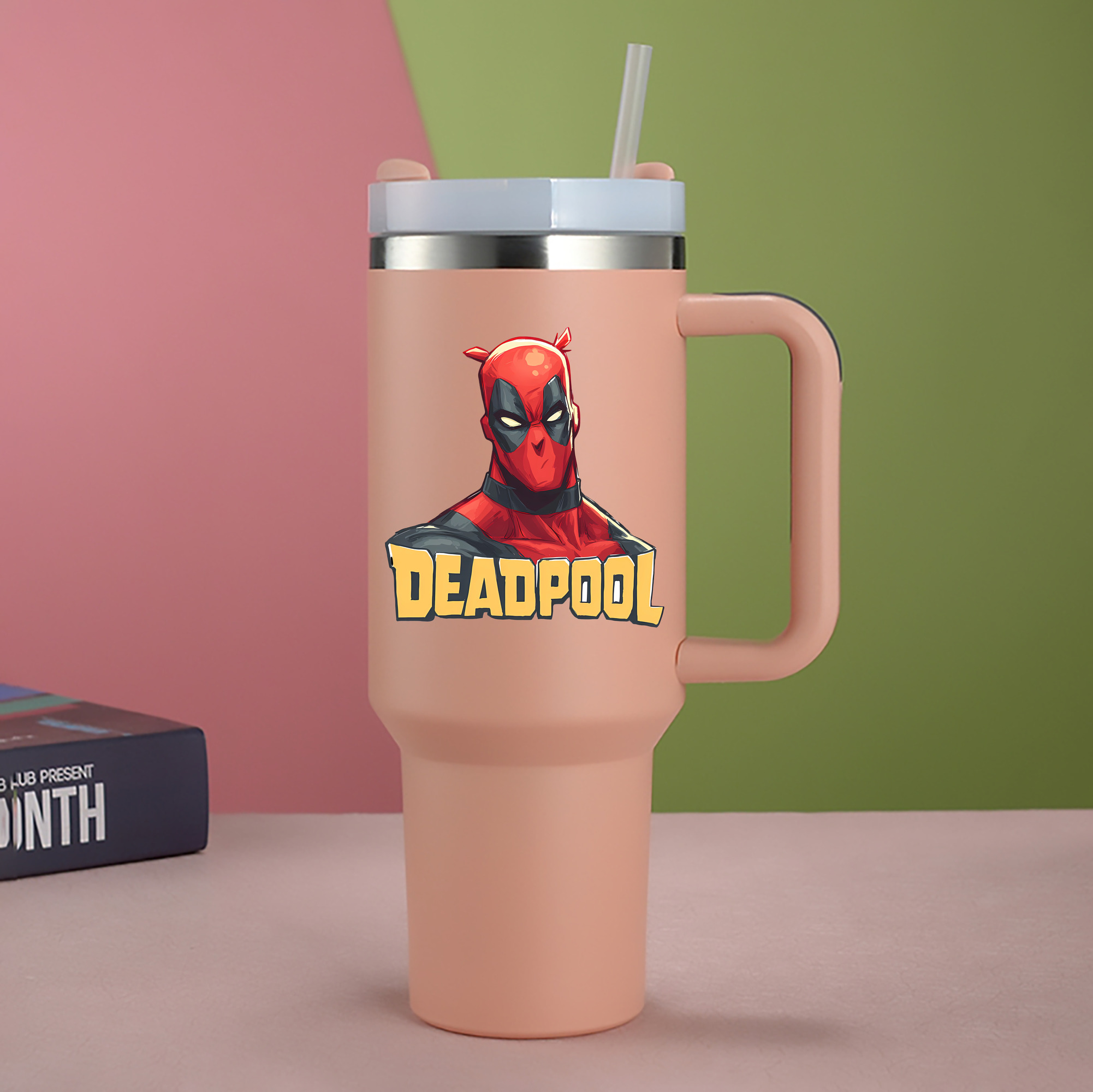 （画像用） Deadpool デッドプール 1200mL車用タンブラー - クリスタルステッカー（プラスチックストロー付き）