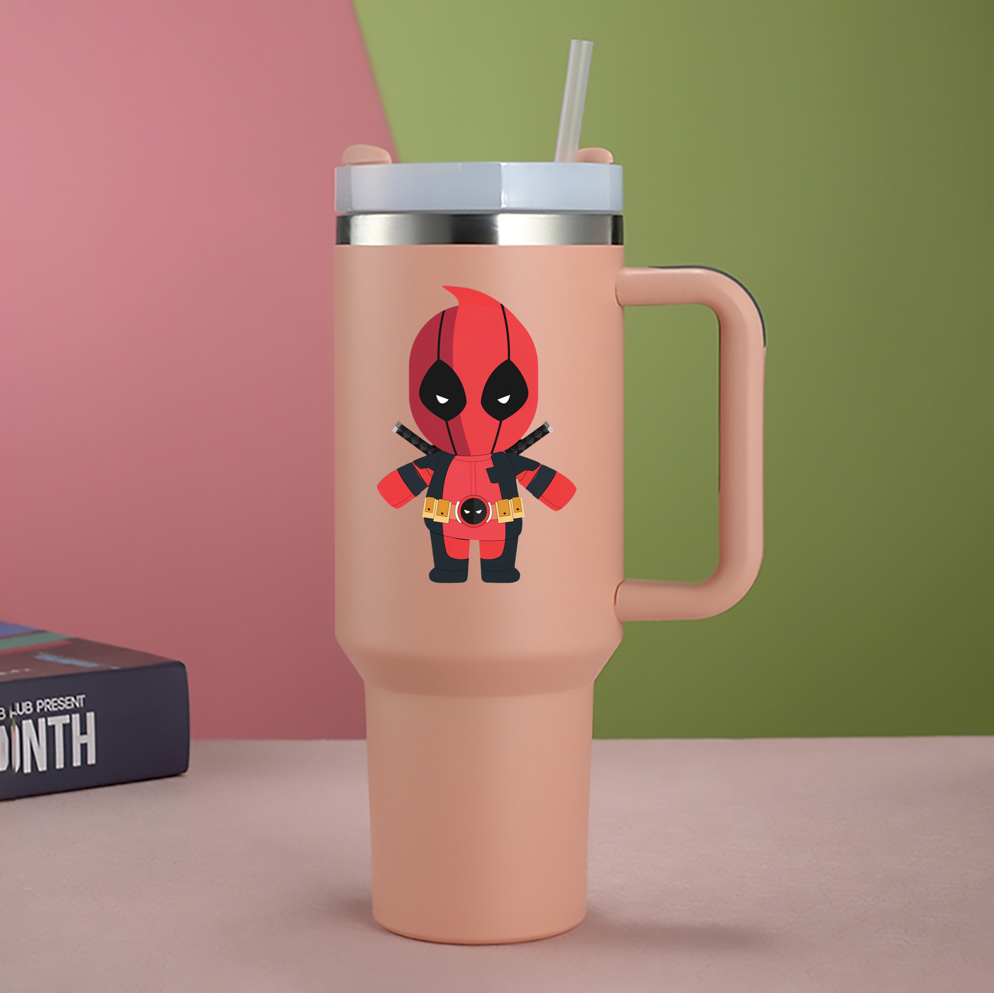 （画像用） Deadpool デッドプール 1200mL車用タンブラー - クリスタルステッカー（プラスチックストロー付き）