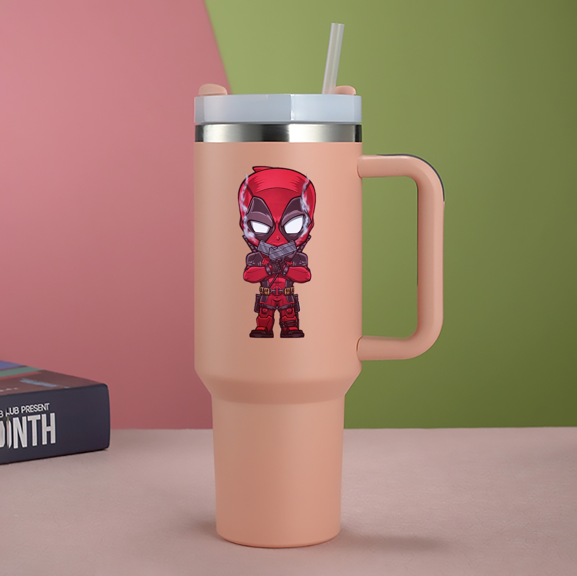 （画像用） Deadpool デッドプール 1200mL車用タンブラー - クリスタルステッカー（プラスチックストロー付き）