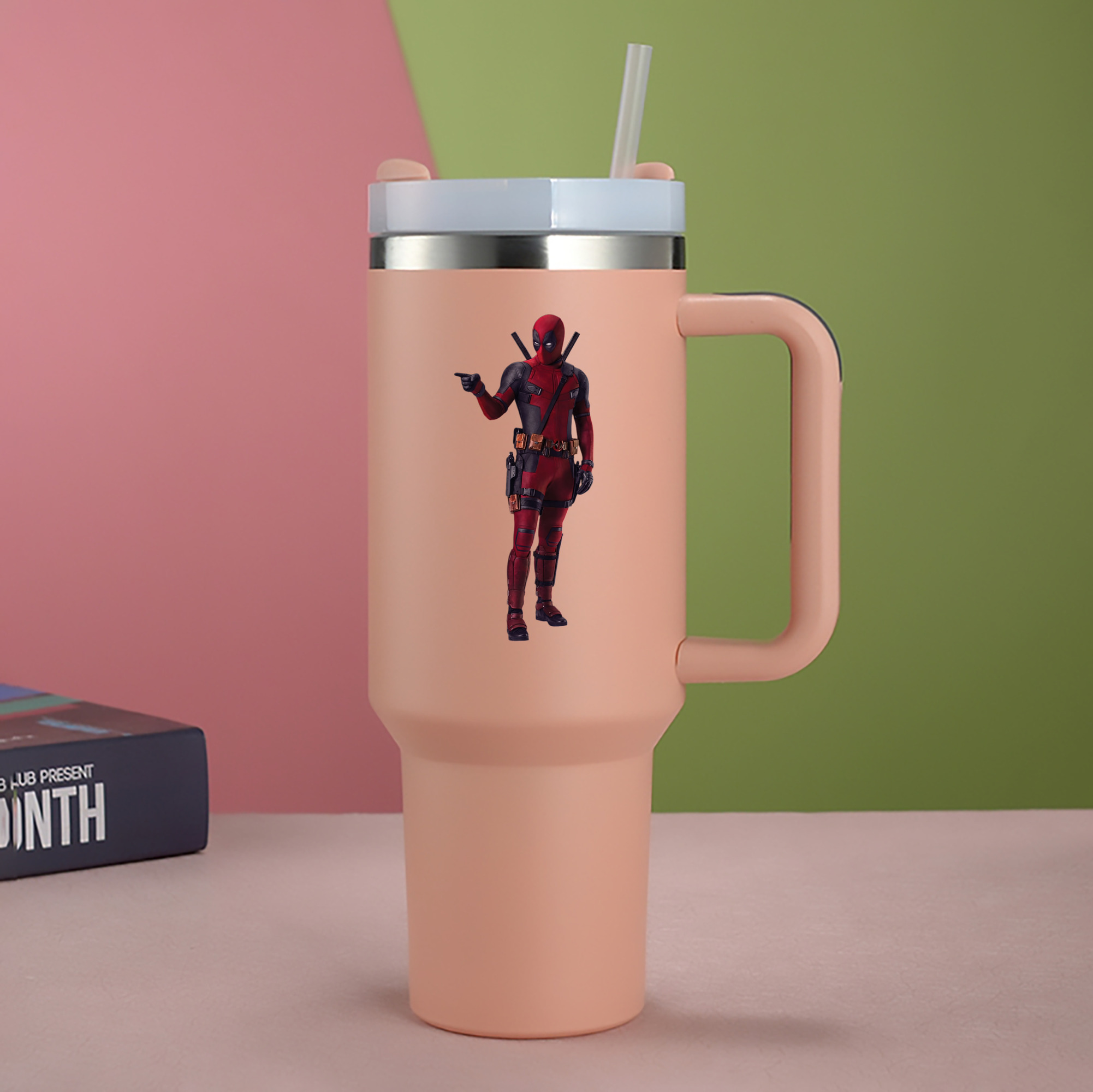 （画像用） Deadpool デッドプール 1200mL車用タンブラー - クリスタルステッカー（プラスチックストロー付き）