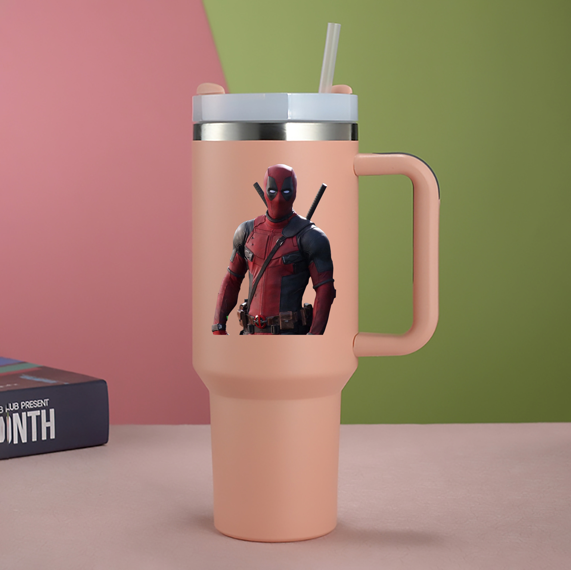 （画像用） Deadpool デッドプール 1200mL車用タンブラー - クリスタルステッカー（プラスチックストロー付き）