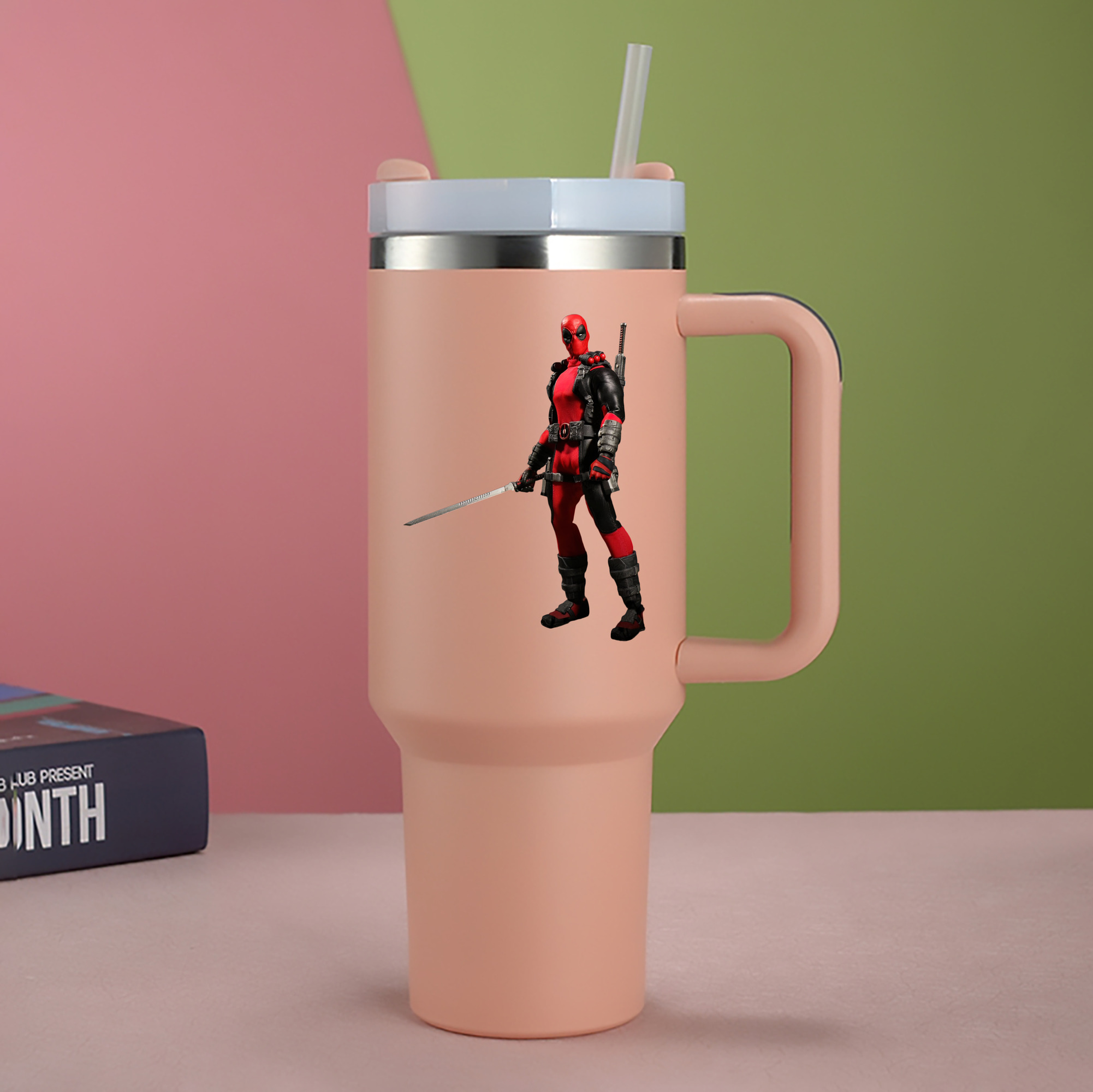 （画像用） Deadpool デッドプール 1200mL車用タンブラー - クリスタルステッカー（プラスチックストロー付き）