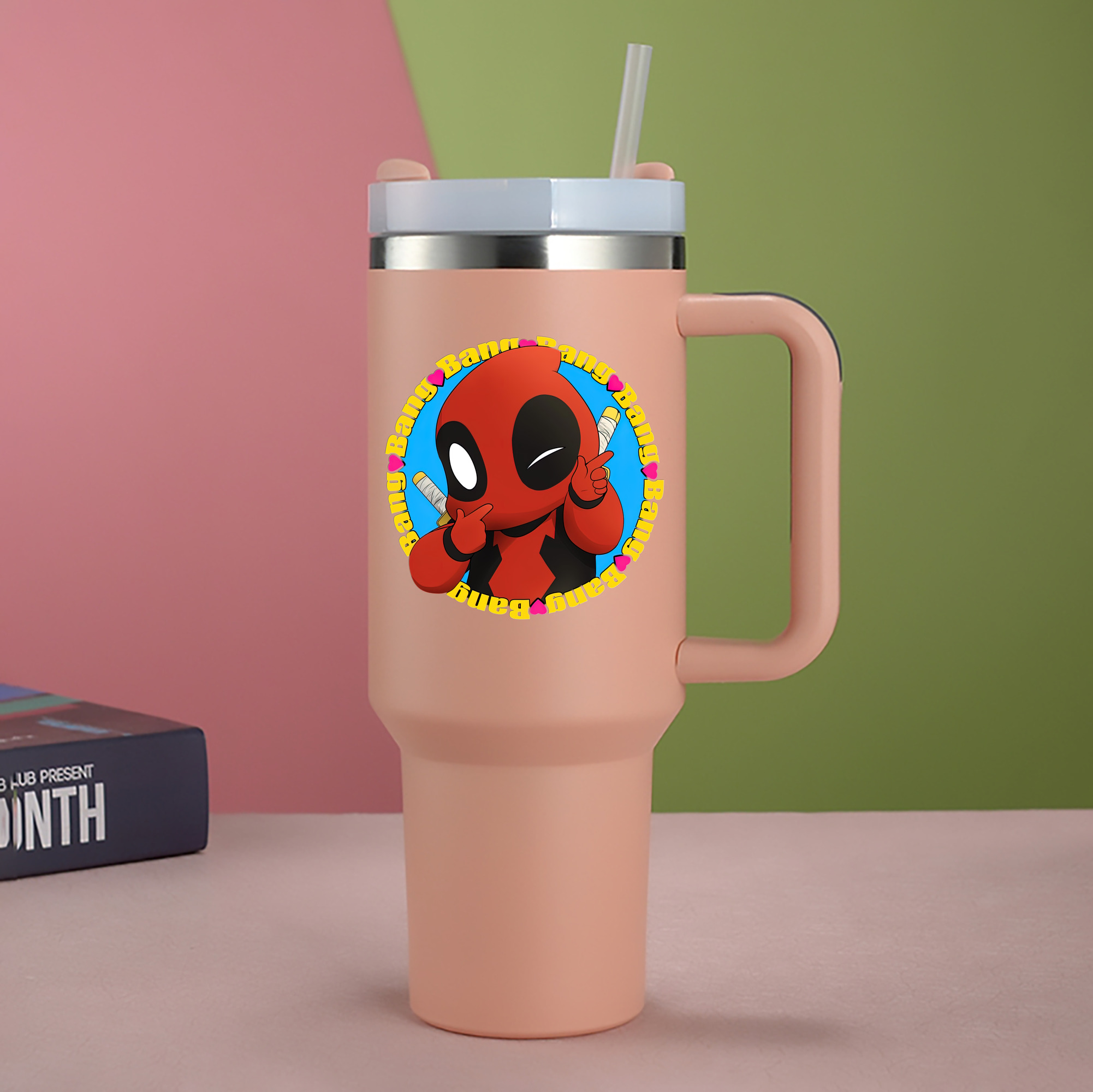 （画像用） Deadpool デッドプール 1200mL車用タンブラー - クリスタルステッカー（プラスチックストロー付き）