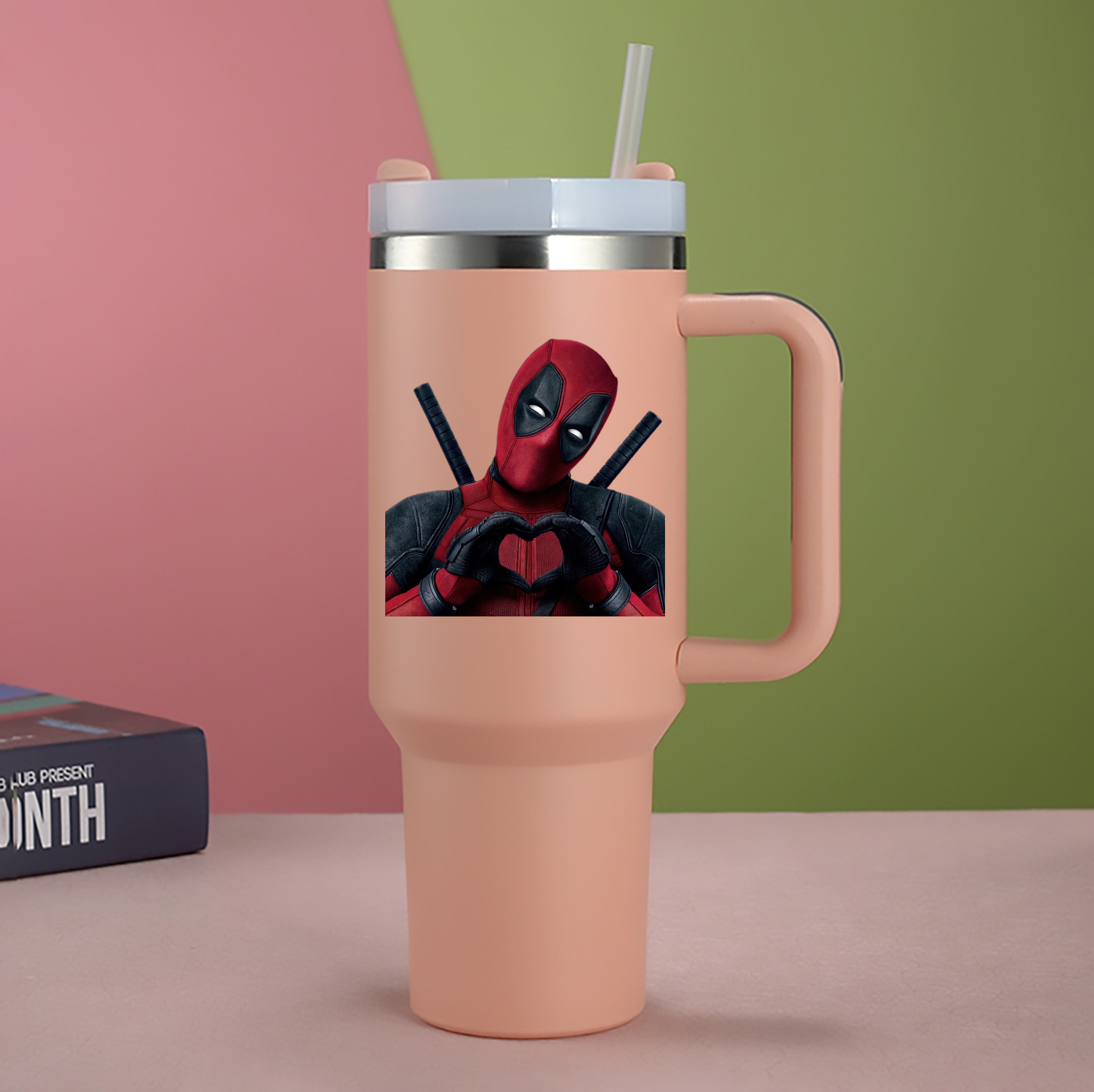 （画像用） Deadpool デッドプール 1200mL車用タンブラー - クリスタルステッカー（プラスチックストロー付き）