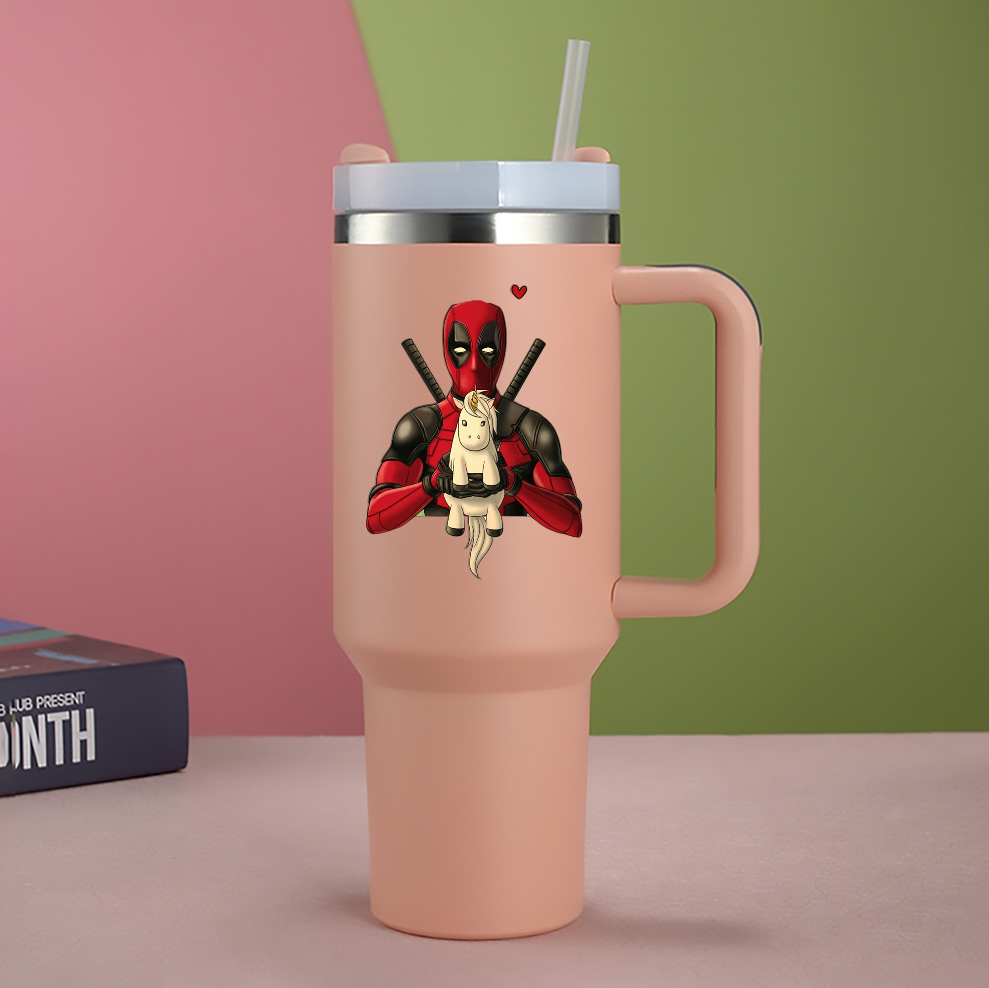（画像用） Deadpool デッドプール 1200mL車用タンブラー - クリスタルステッカー（プラスチックストロー付き）