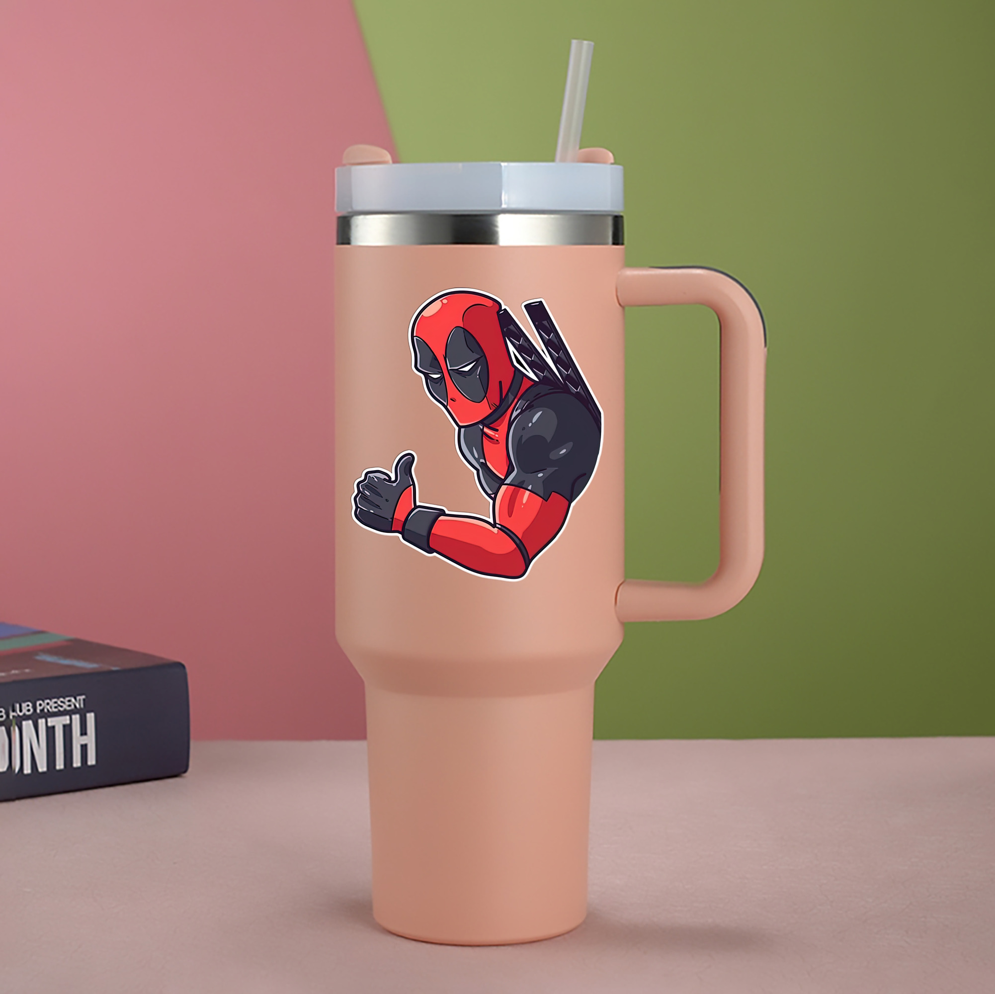 （画像用） Deadpool デッドプール 1200mL車用タンブラー - クリスタルステッカー（プラスチックストロー付き）