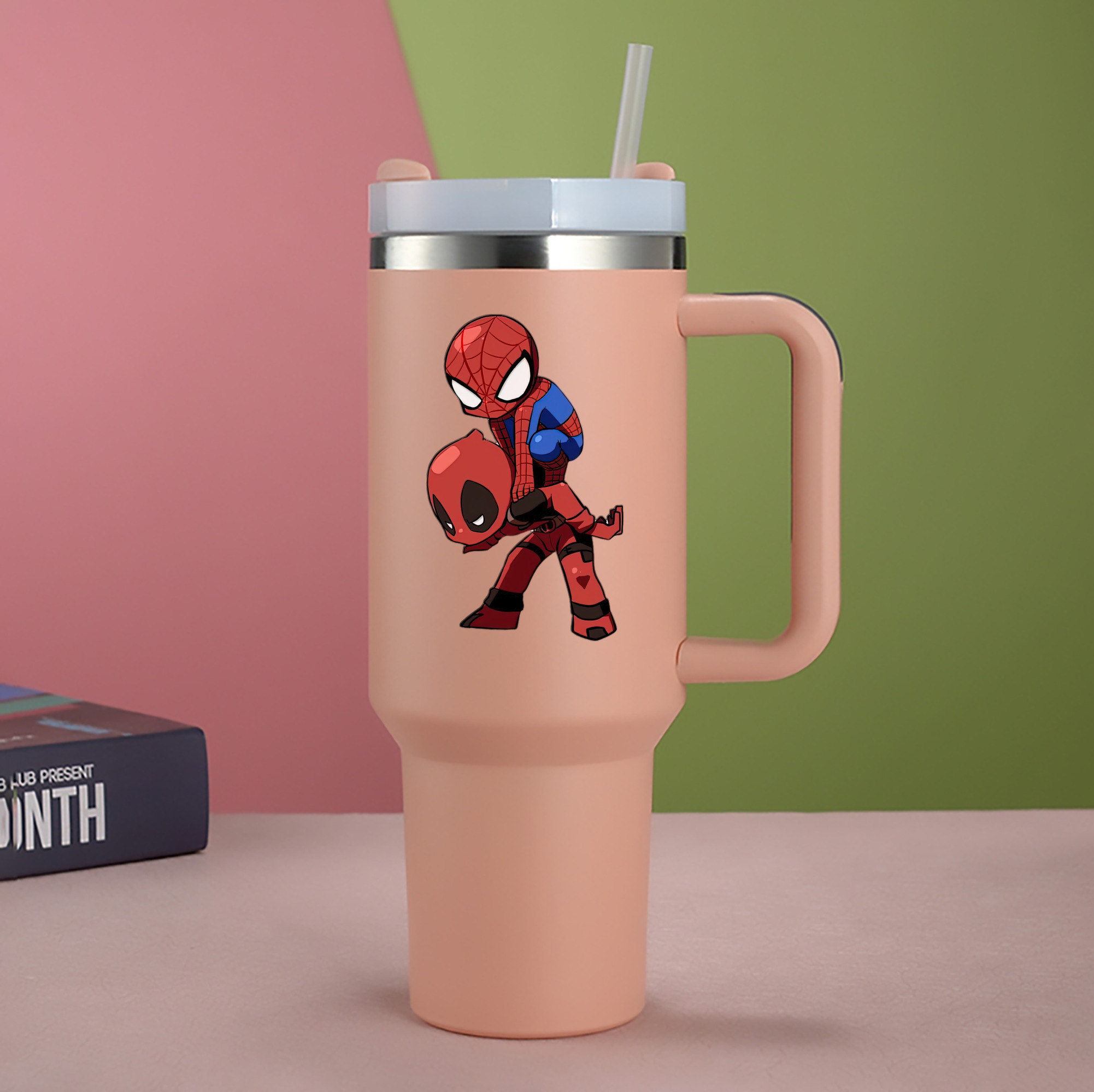 （画像用） Deadpool デッドプール 1200mL車用タンブラー - クリスタルステッカー（プラスチックストロー付き）