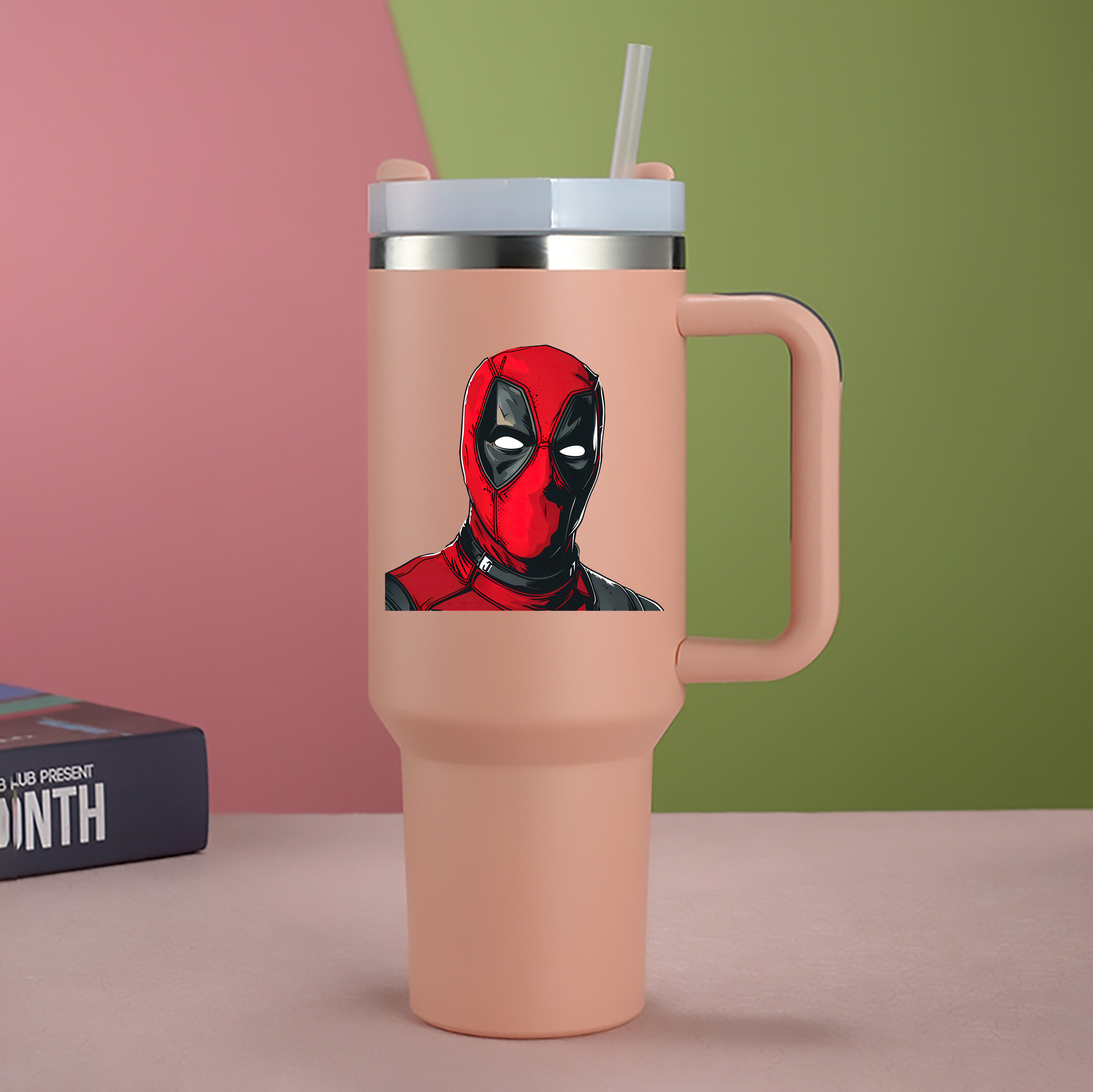 （画像用） Deadpool デッドプール 1200mL車用タンブラー - クリスタルステッカー（プラスチックストロー付き）