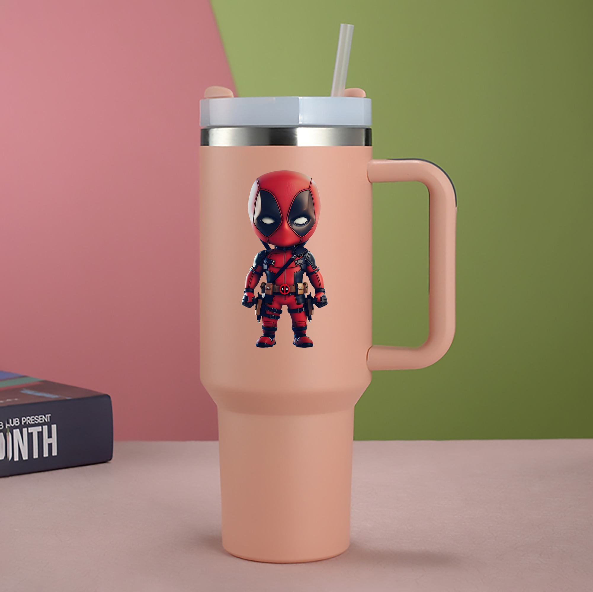 （画像用） Deadpool デッドプール 1200mL車用タンブラー - クリスタルステッカー（プラスチックストロー付き）
