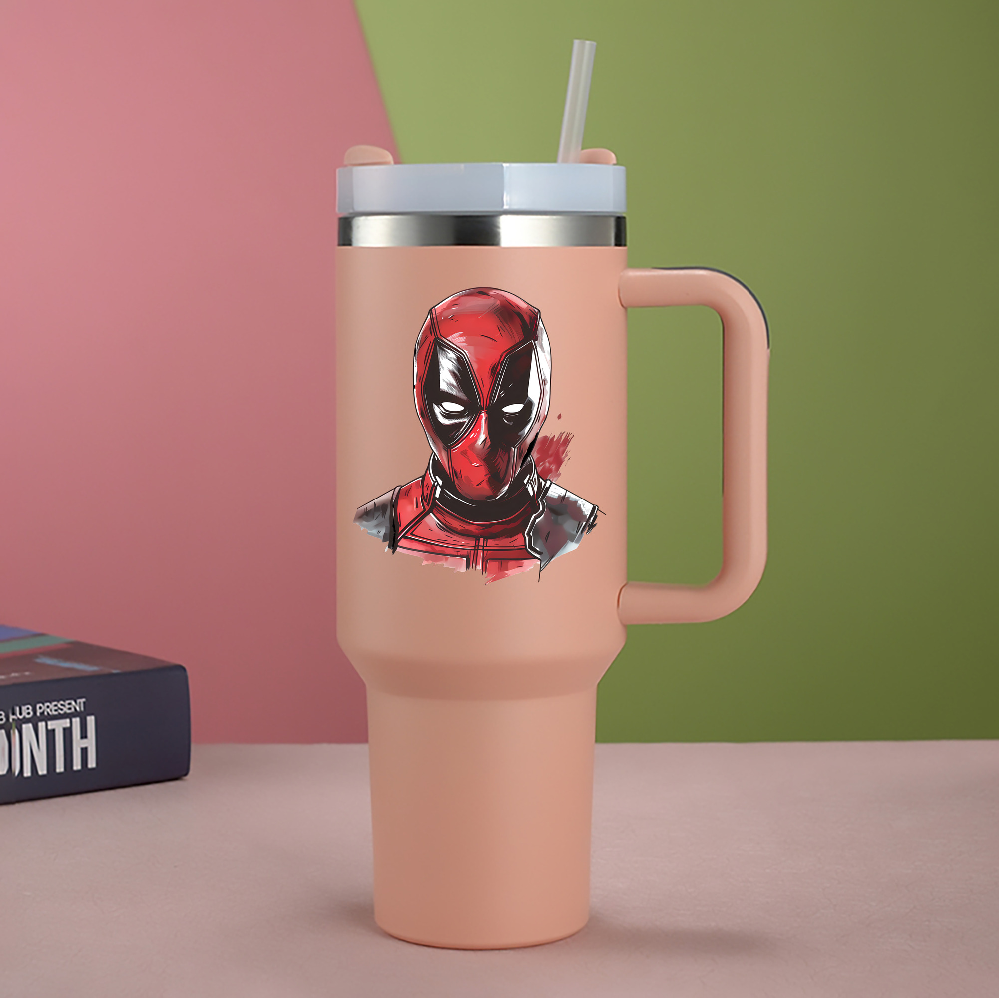 （画像用） Deadpool デッドプール 1200mL車用タンブラー - クリスタルステッカー（プラスチックストロー付き）