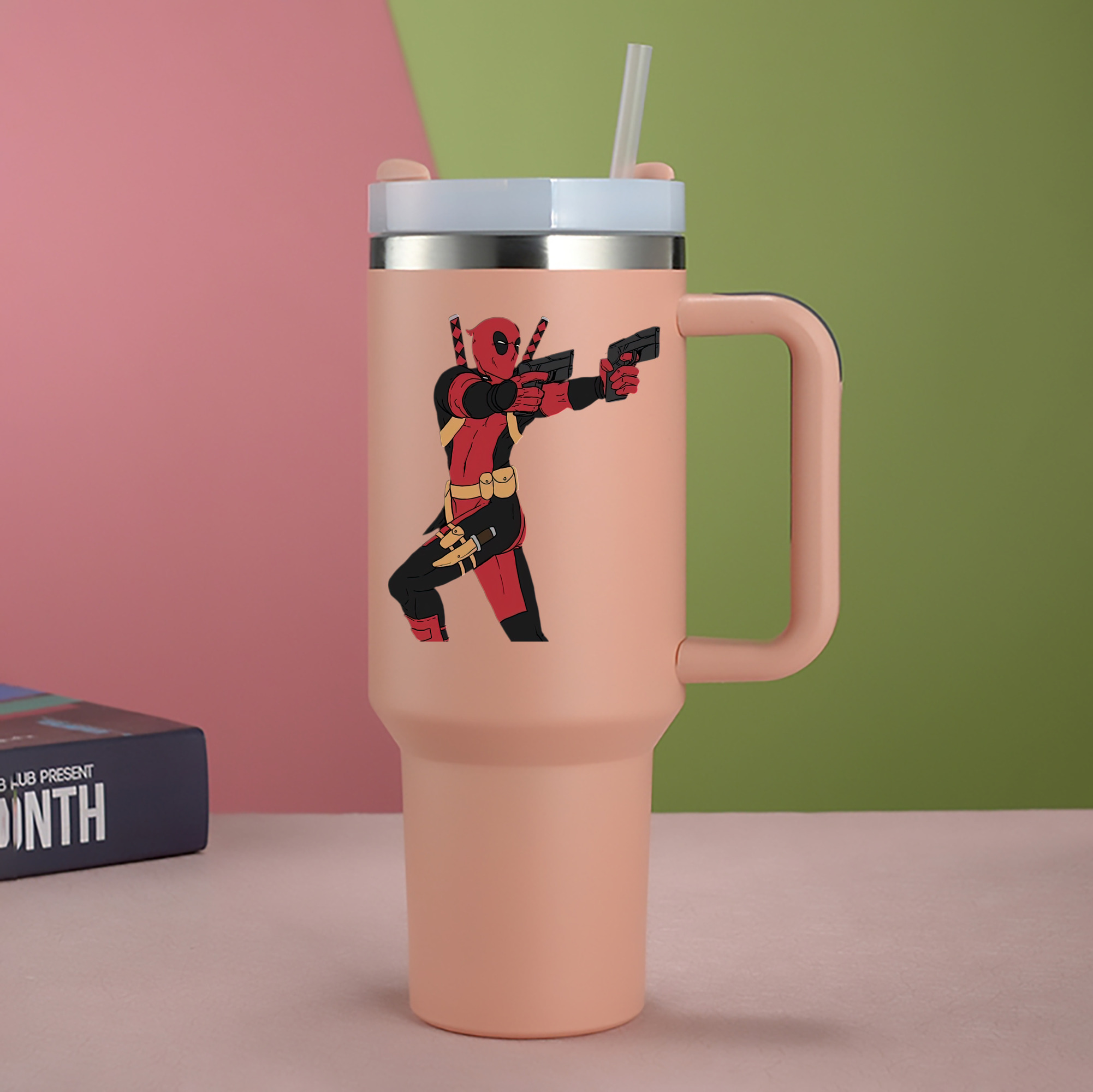 （画像用） Deadpool デッドプール 1200mL車用タンブラー - クリスタルステッカー（プラスチックストロー付き）
