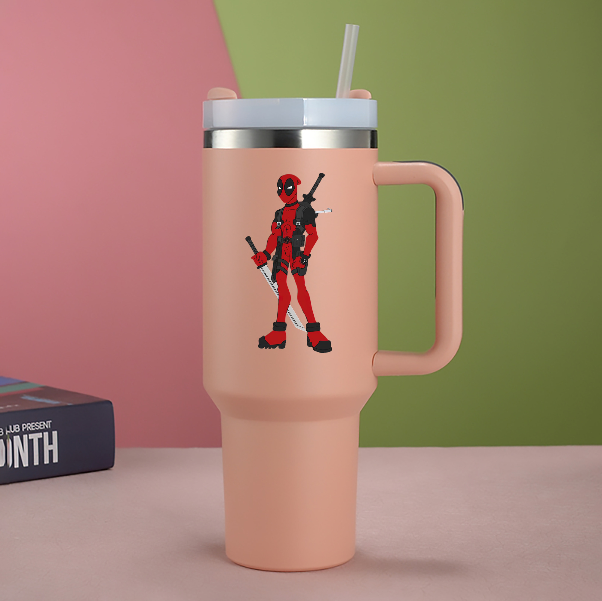 （画像用） Deadpool デッドプール 1200mL車用タンブラー - クリスタルステッカー（プラスチックストロー付き）