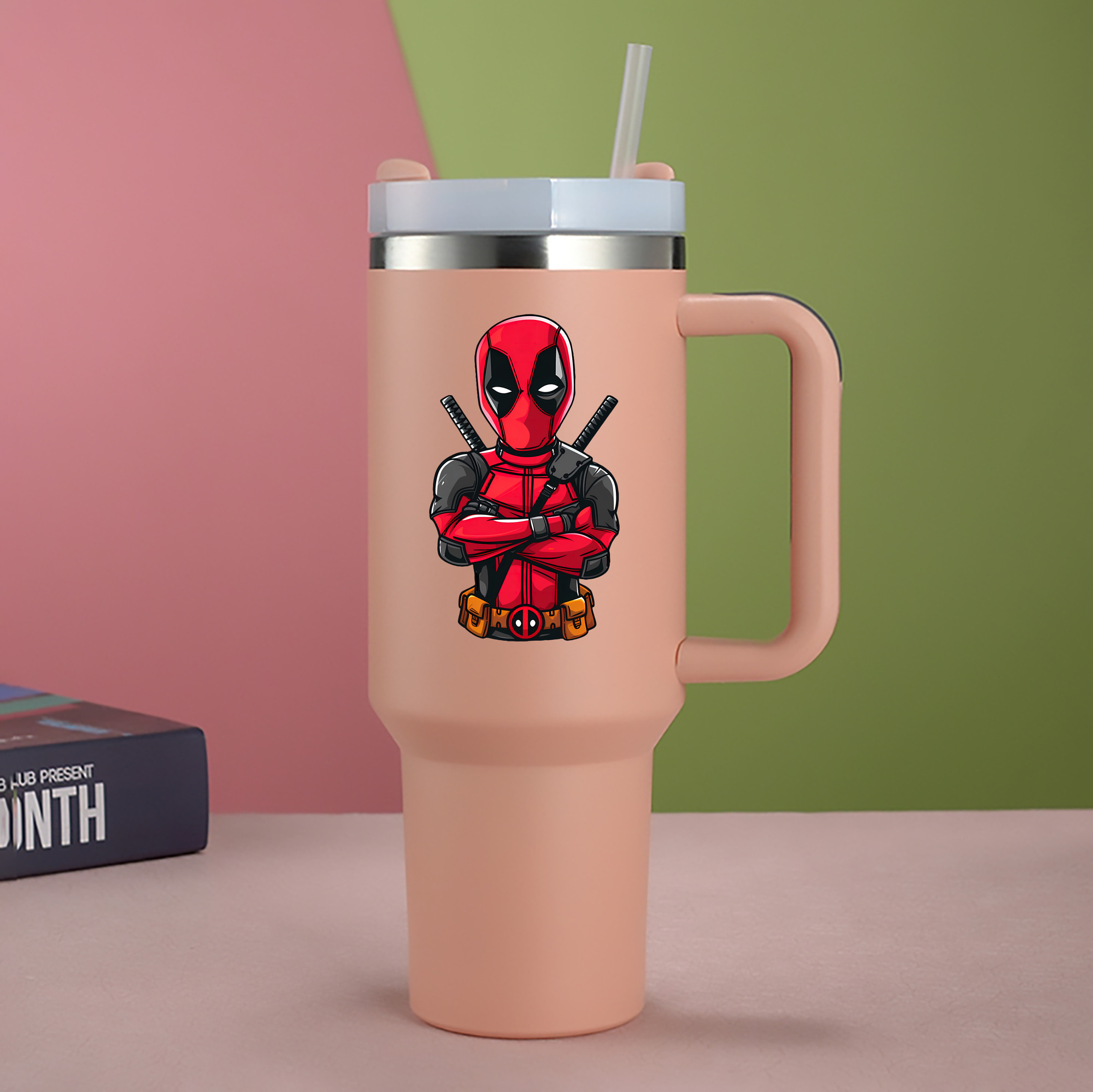 （画像用） Deadpool デッドプール 1200mL車用タンブラー - クリスタルステッカー（プラスチックストロー付き）