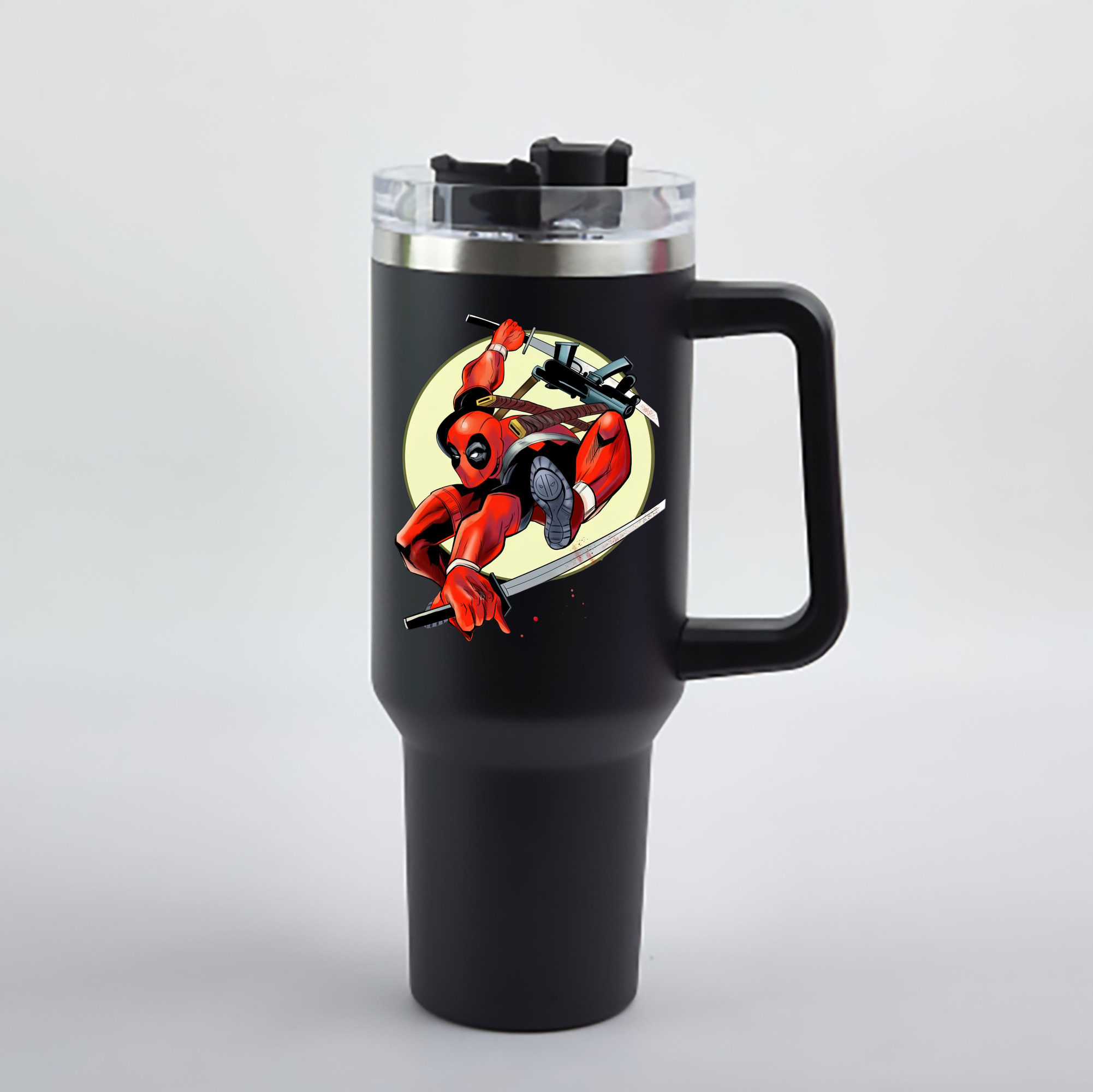 （画像用） Deadpool デッドプール 1200mL車用タンブラー - クリスタルステッカー（プラスチックストロー付き）