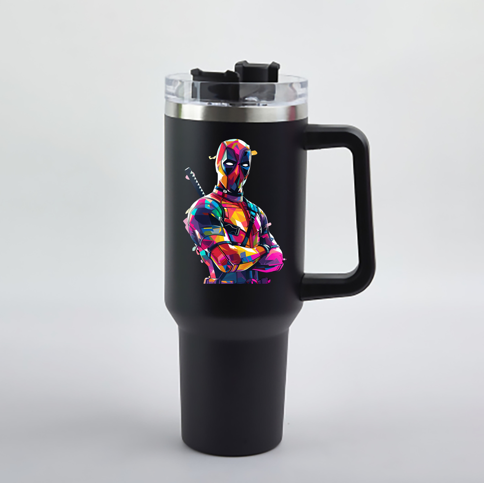 （画像用） Deadpool デッドプール 1200mL車用タンブラー - クリスタルステッカー（プラスチックストロー付き）