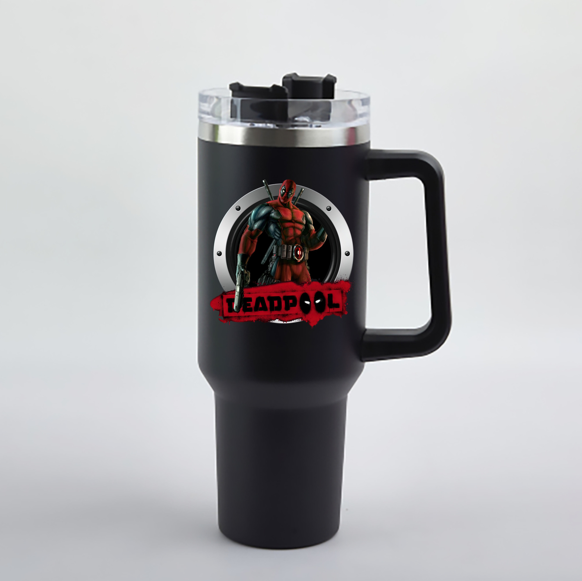 （画像用） Deadpool デッドプール 1200mL車用タンブラー - クリスタルステッカー（プラスチックストロー付き）