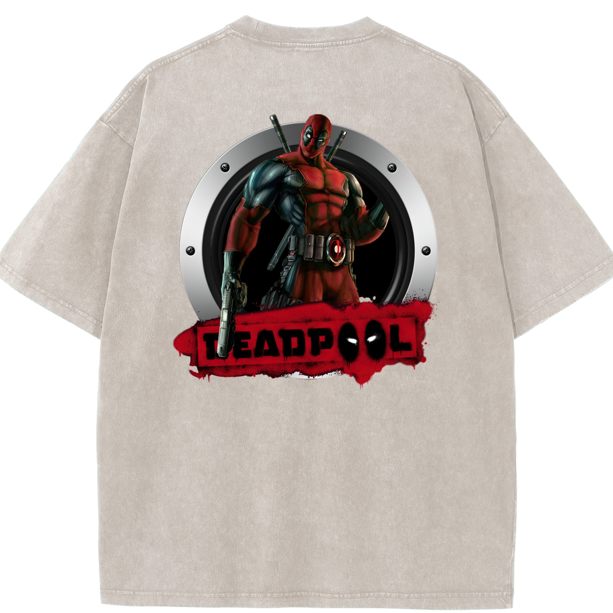 （画像用） Deadpool デッドプール 綿100% ヴィンテージ風 半袖Tシャツ（背面プリント）
