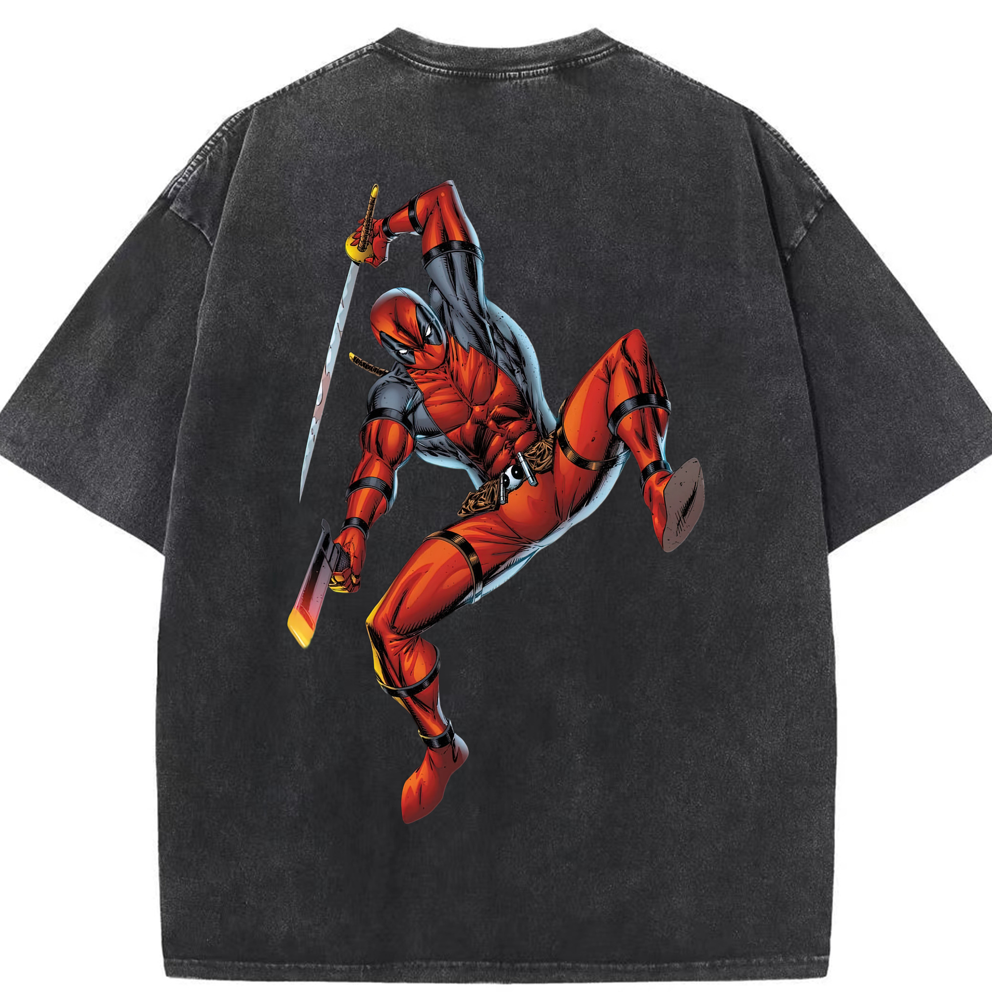 （画像用） Deadpool デッドプール 綿100% ヴィンテージ風 半袖Tシャツ（背面プリント）