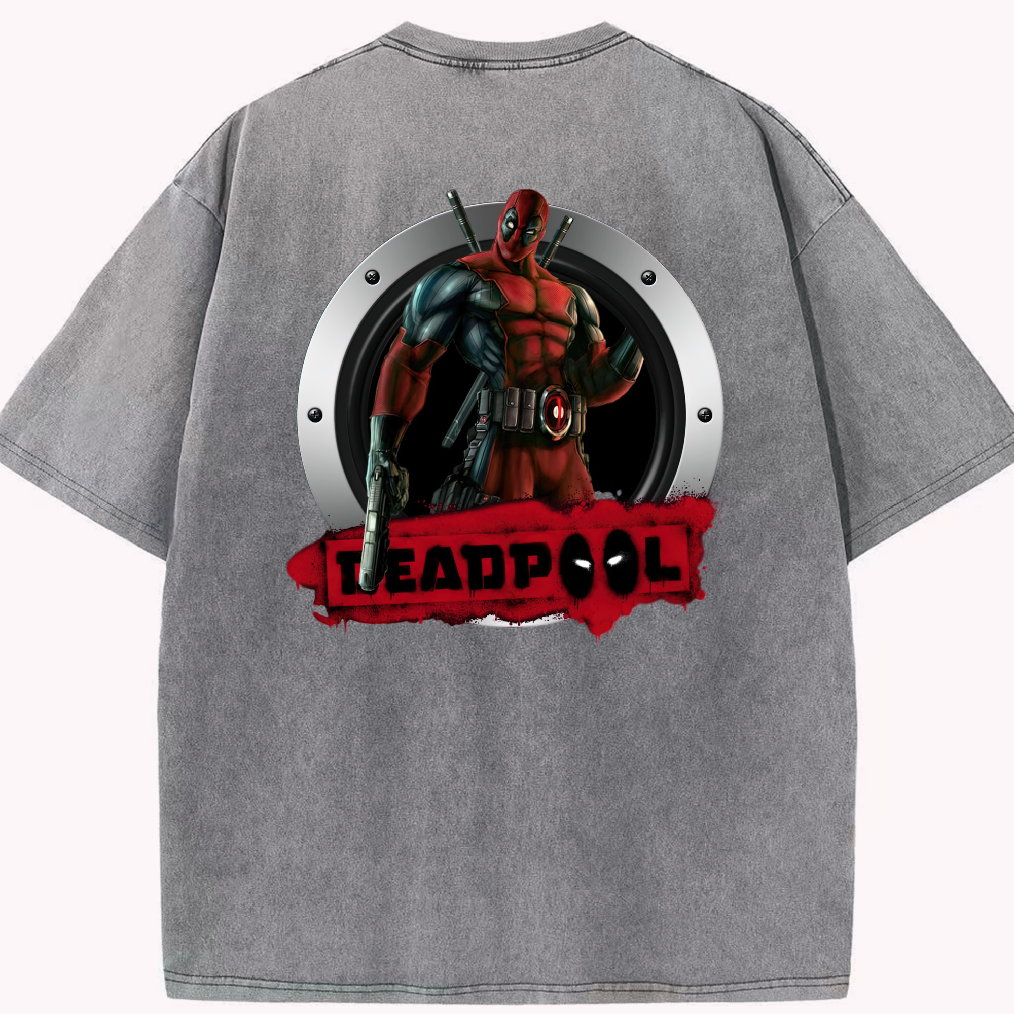 （画像用） Deadpool デッドプール 綿100% ヴィンテージ風 半袖Tシャツ（背面プリント）