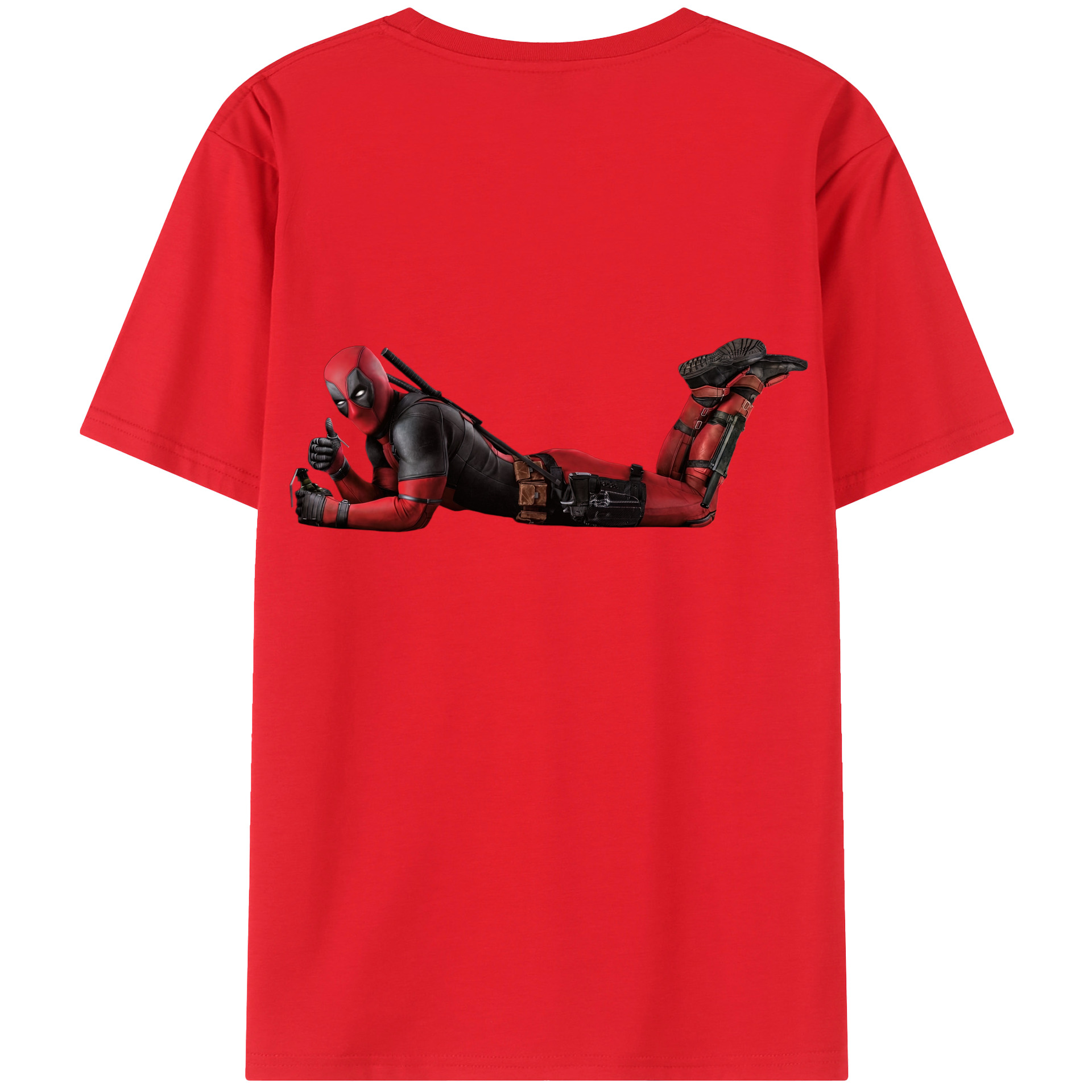 （画像用） Deadpool デッドプール 綿100％ メンズ半袖Tシャツ（バックプリント） 通気性