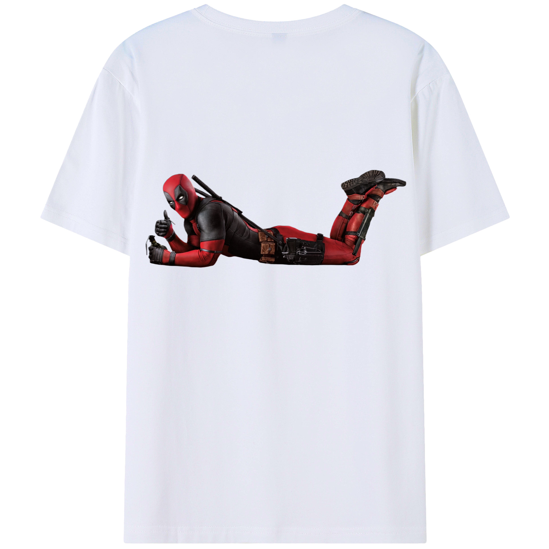 （画像用） Deadpool デッドプール 綿100％ メンズ半袖Tシャツ（バックプリント） 通気性