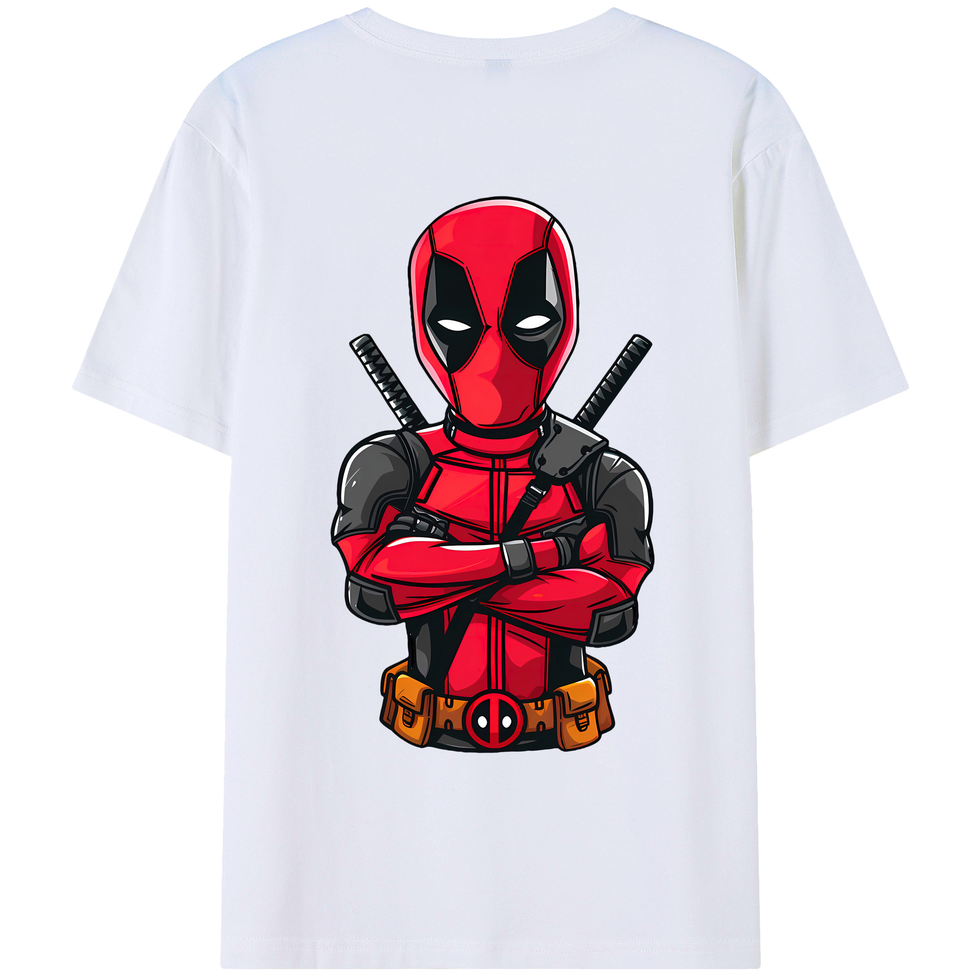 （画像用） Deadpool デッドプール 綿100％ メンズ半袖Tシャツ（バックプリント） 通気性