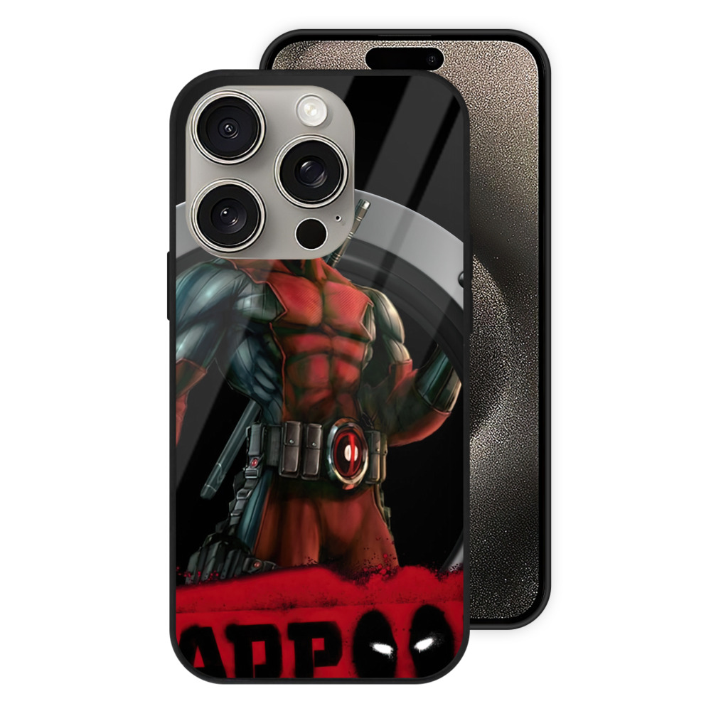 （画像用） Deadpool デッドプール 【iPhone15Pro対応】スマホケース 耐衝撃＆黄変防止 背面ガラス
